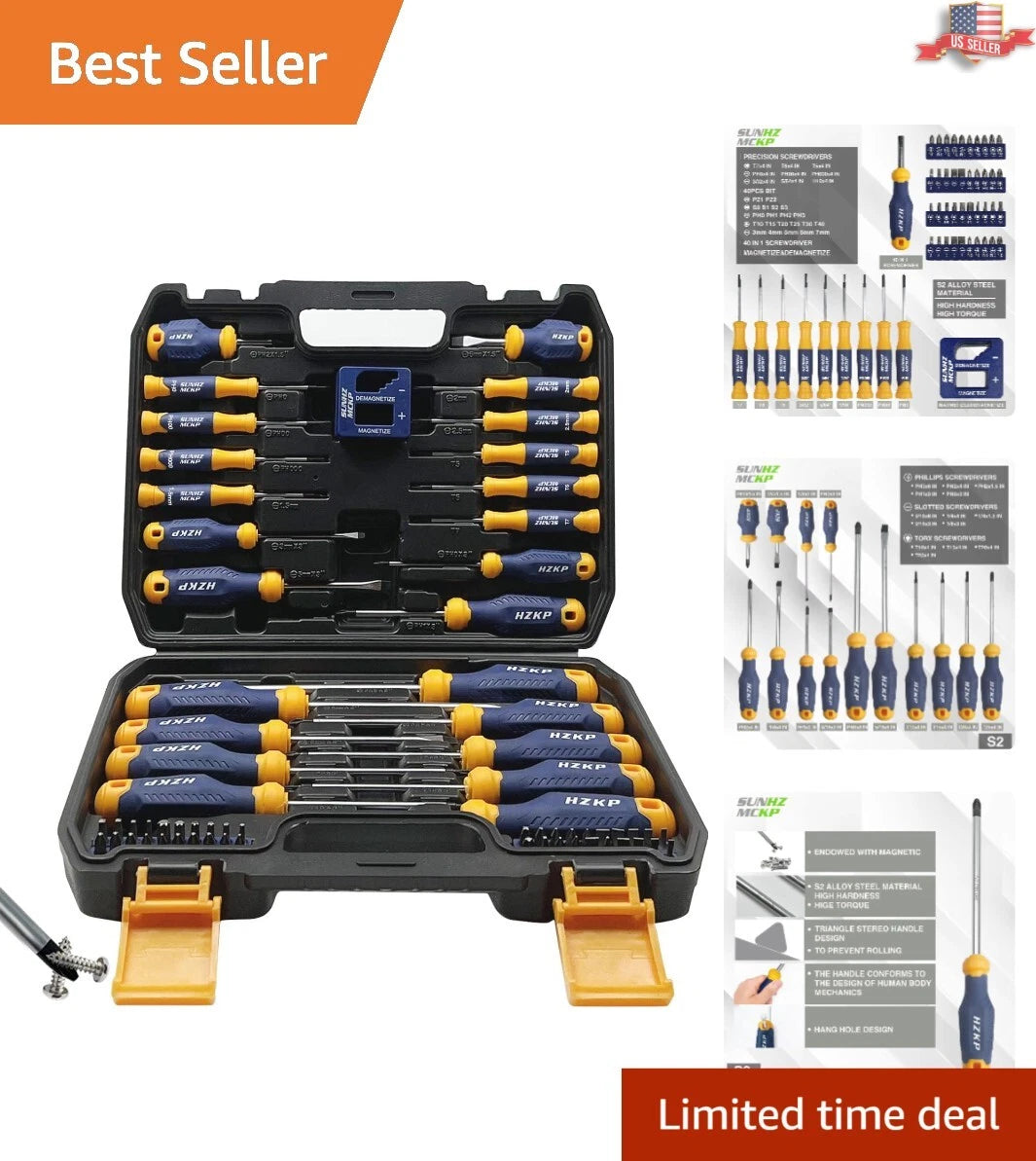 Magnetic Screwdriver Set - 66-Piece - S2 Alloy Steel - Precision Bits - Tool Box
