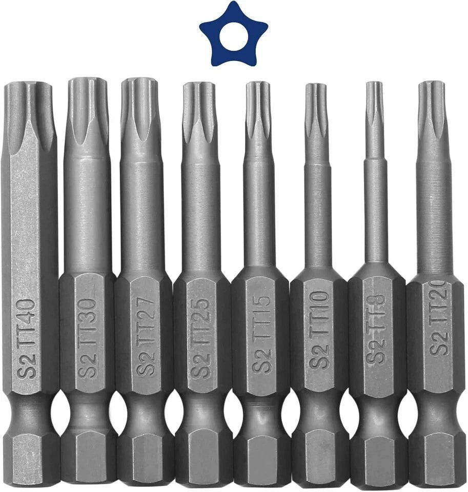 8x 5 Point Torx Screwdriver Bits Set, Magnetic Torx Security Head 1/4 Inch ~ UK