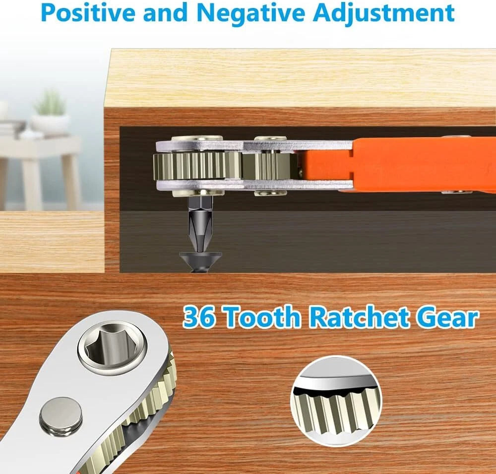 Ratcheting Right Angle Screwdriver Hex Drive 90 Degree Offset + 10PCS Bits Set