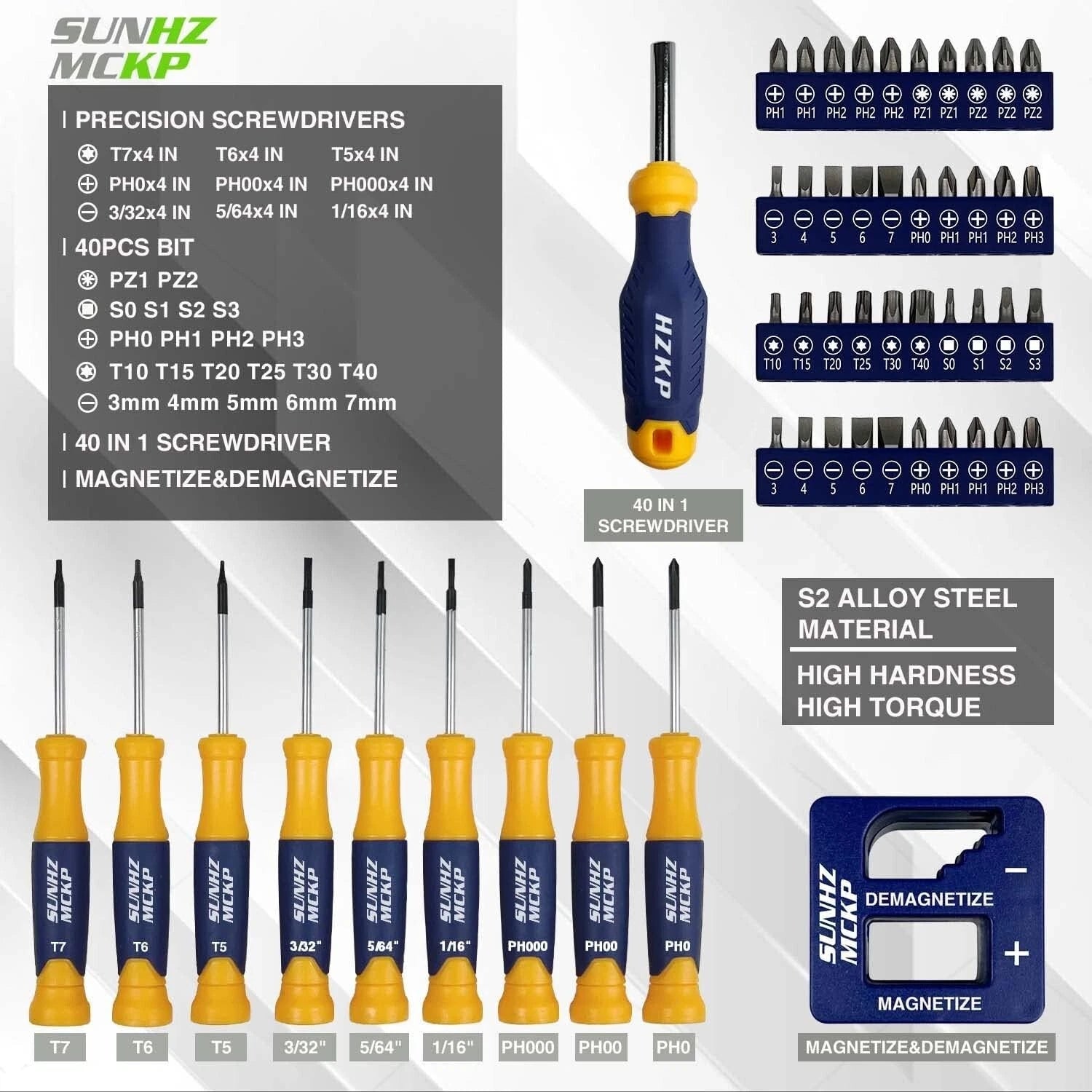 Magnetic Screwdriver Set - 66-Piece - S2 Alloy Steel - Precision Bits - Tool Box