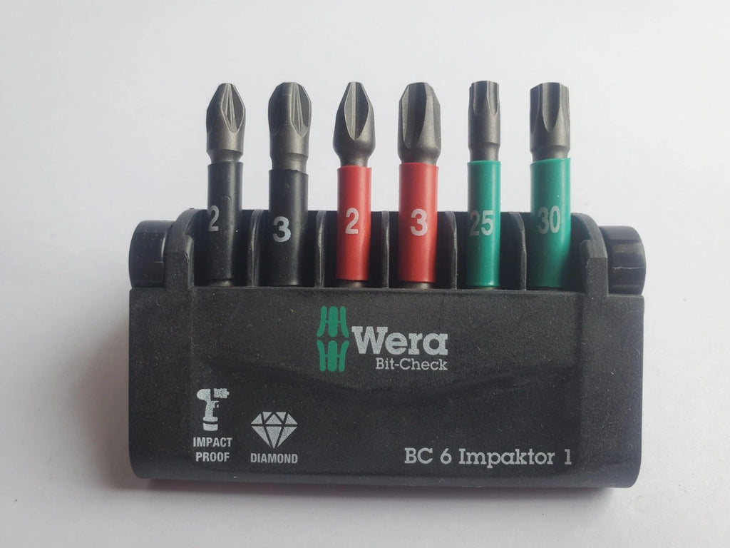 Wera Impact Bit-Check 6 Impaktor 1 Power Bit Set - PH2 PH3 PZ2 PZ3 TX T25 T30