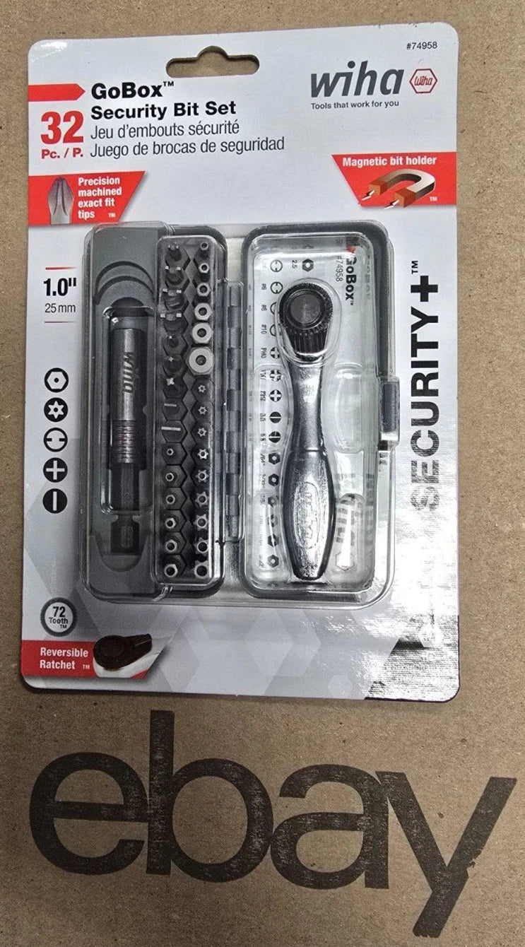 Wiha 74958 32 Piece GoBox Security Bit Set with Mini Ratchet  SAME DAY SHIPPING!