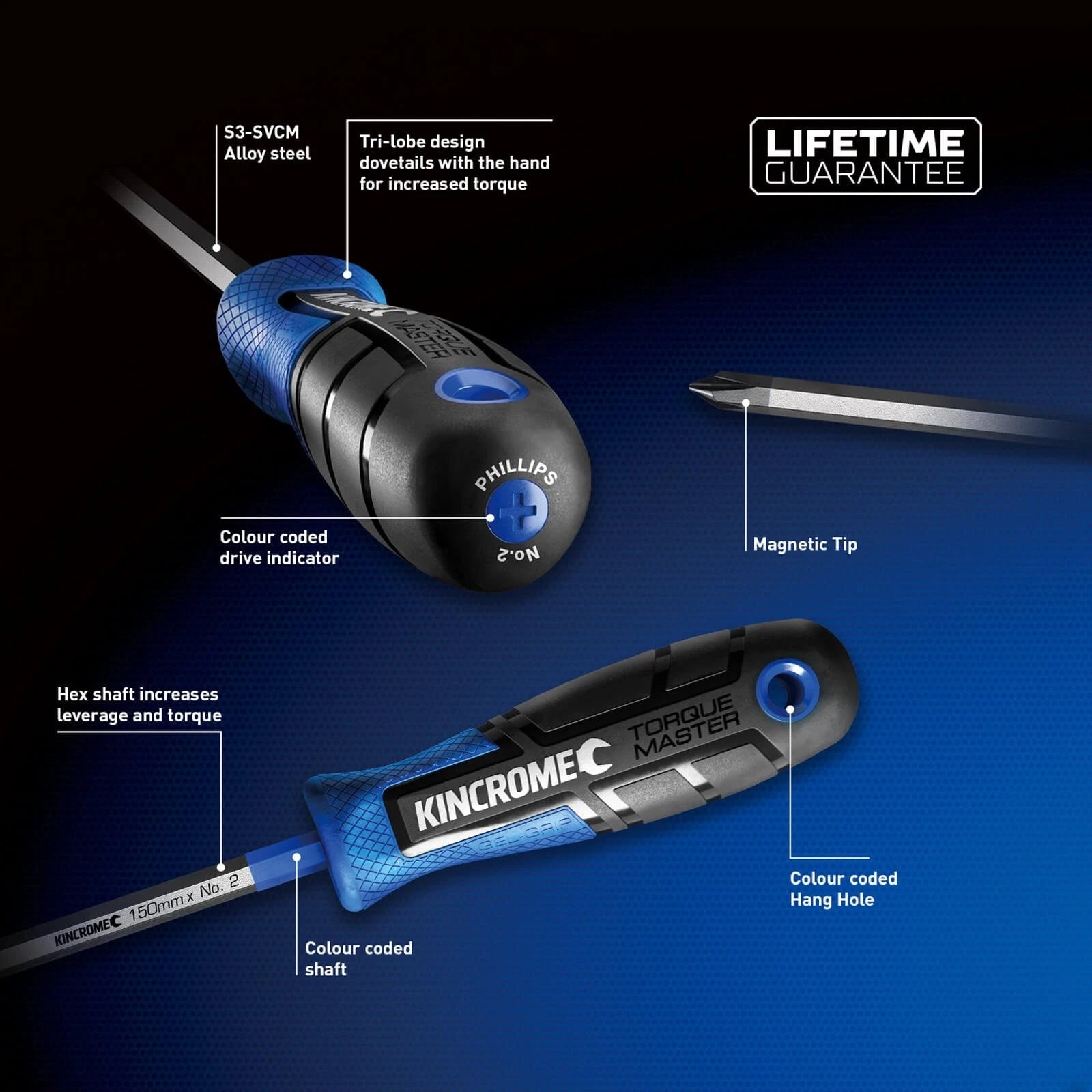 KINCROME 4 Piece TorqueMaster Phillips Screwdriver Set Magnetic Tip K5518