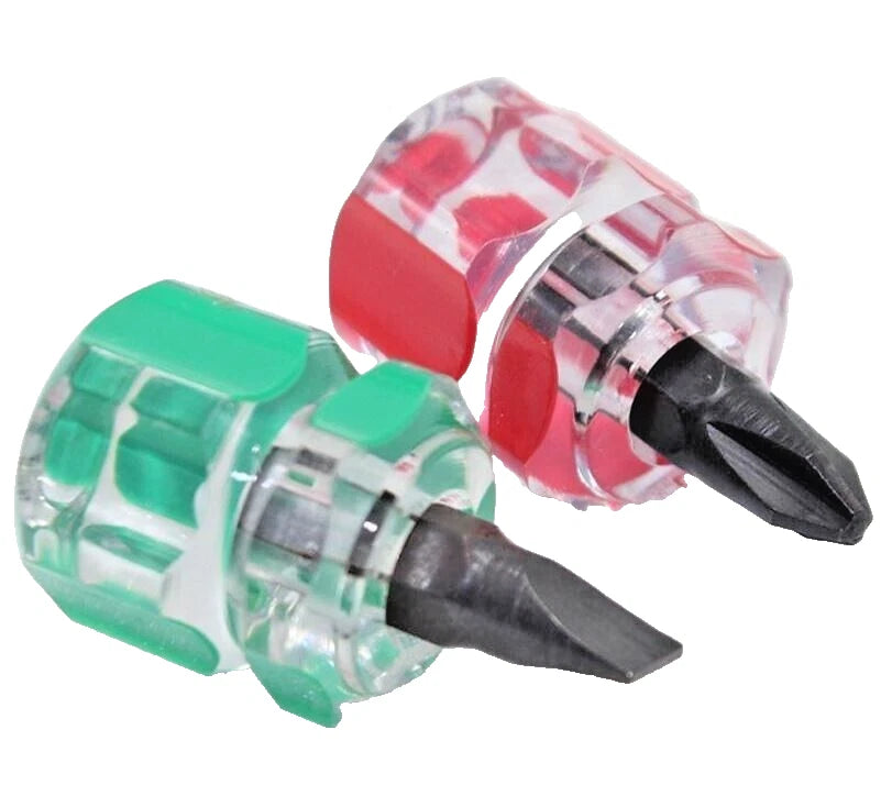 Mini Ultra Short Stubby Screwdriver 2 Pcs 1 Phillips, 1 Flat Head DIY Repairs