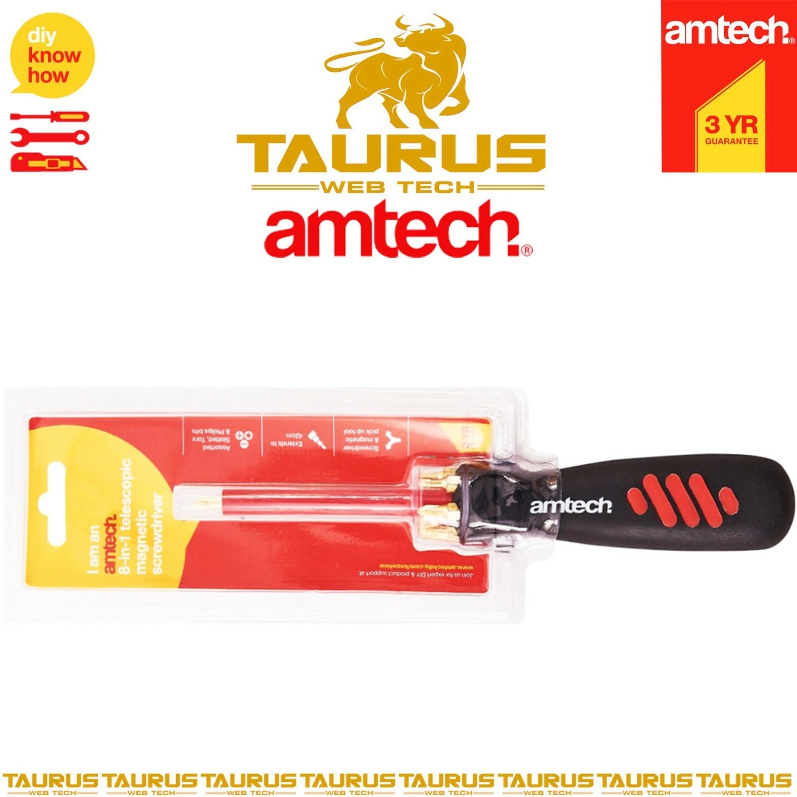 8x AMTECH Telescopic Magnetic Screwdriver Set Torx Phillips Slotted Hand Tool UK