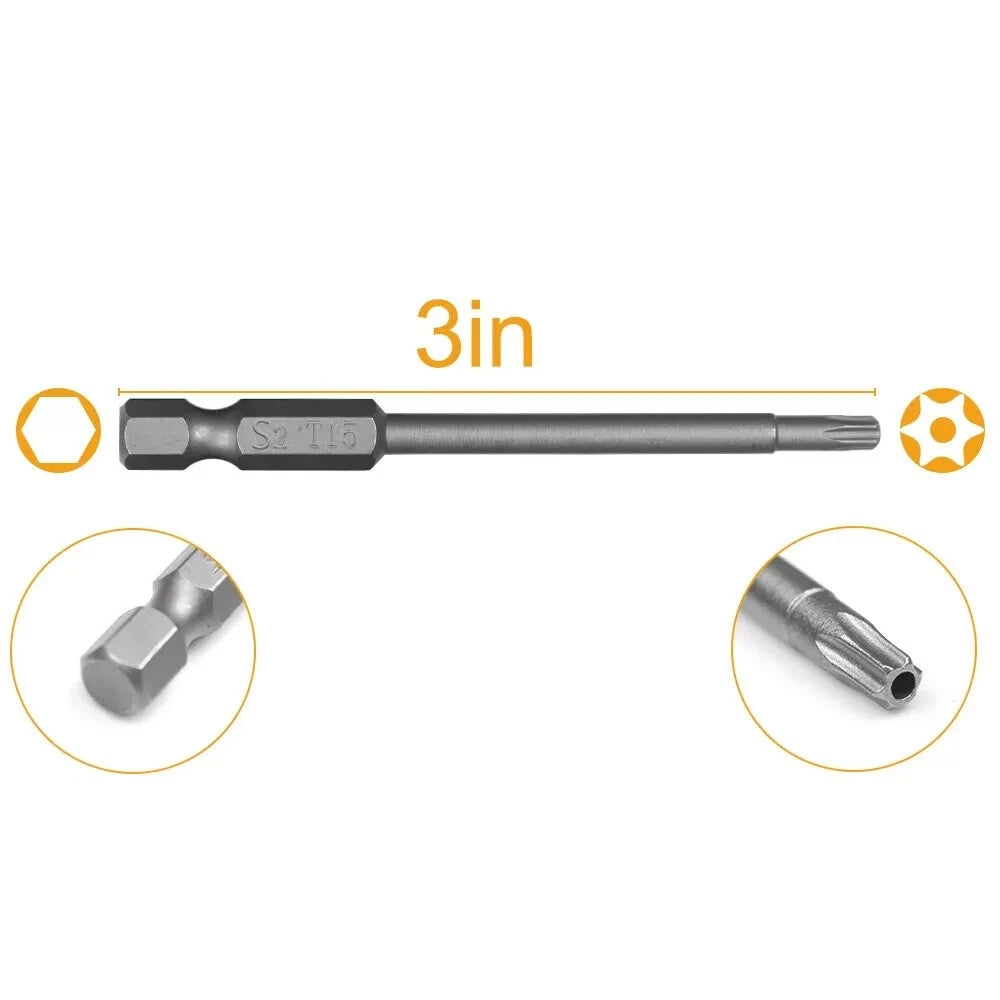 11x Torx Star Head Hex Shank Screwdriver Drill Bit Tool Set Driver Large Torque