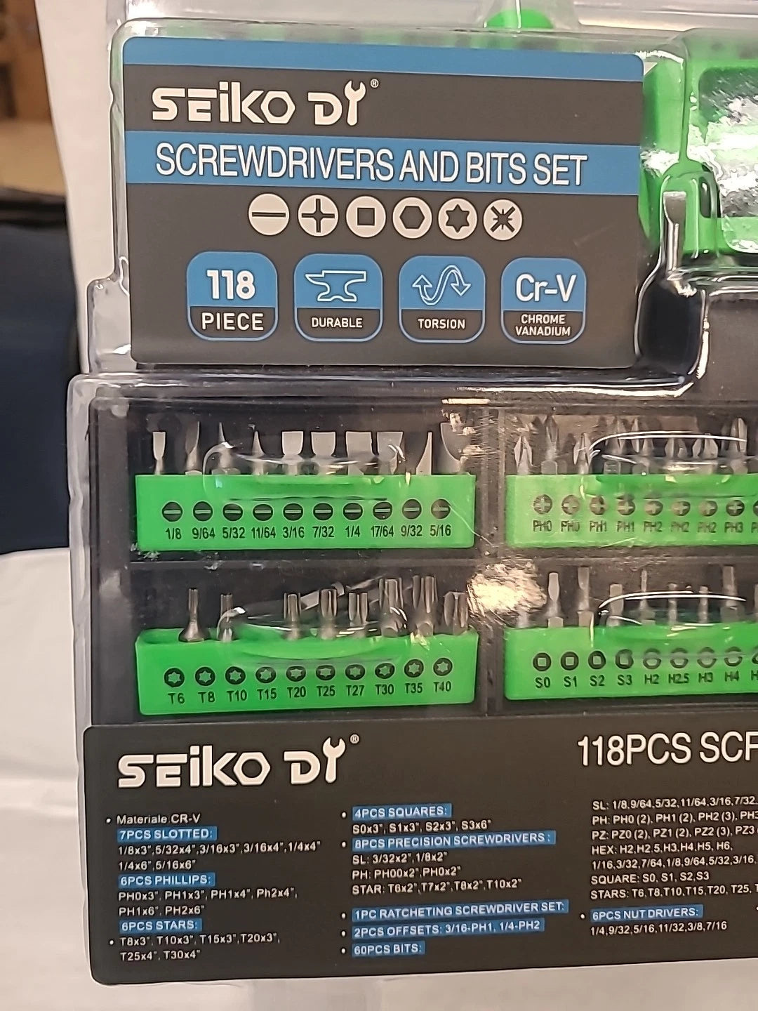 SEIKO 118pcs Precision Magnetic Screwdriver Set & Bits Cr-V D118PCS