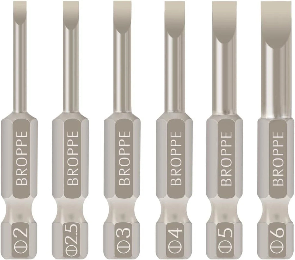 6 Pcs Slotted Screwdriver Bit Set Magnetic Flat Head Bits One Size, Silver