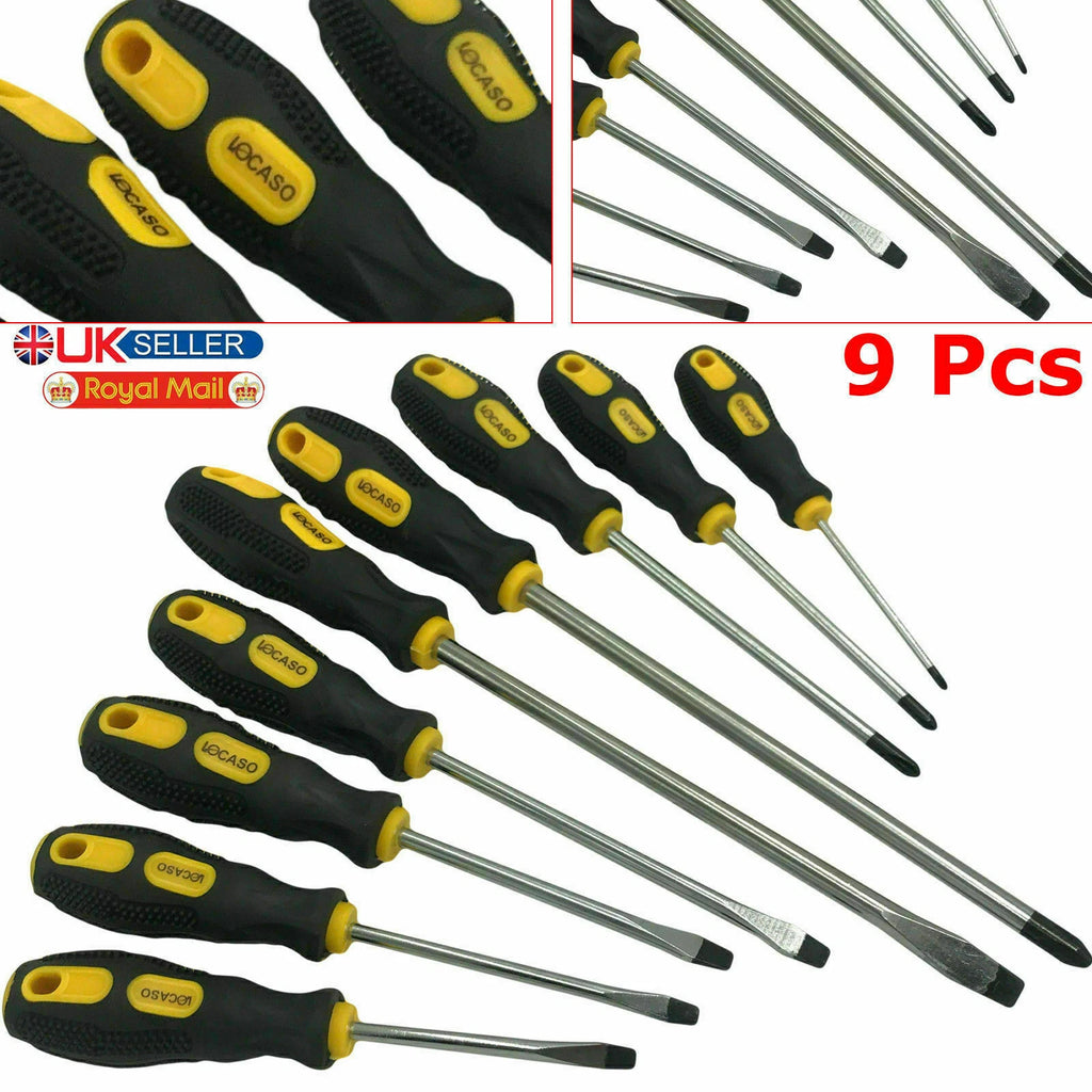9pc Precision Magnetic Screwdriver Soft Grip Handle Philips Slotted Bit Tool Set
