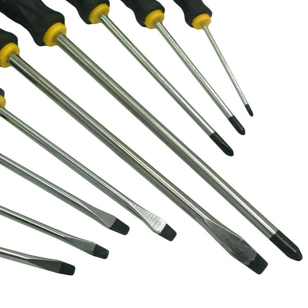 9pc Precision Magnetic Screwdriver Soft Grip Handle Philips Slotted Bit Tool Set