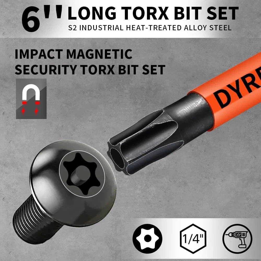 Impact Security Torx Bit Set 6-Inch 8-Pieces 6 Inch Bits, Black