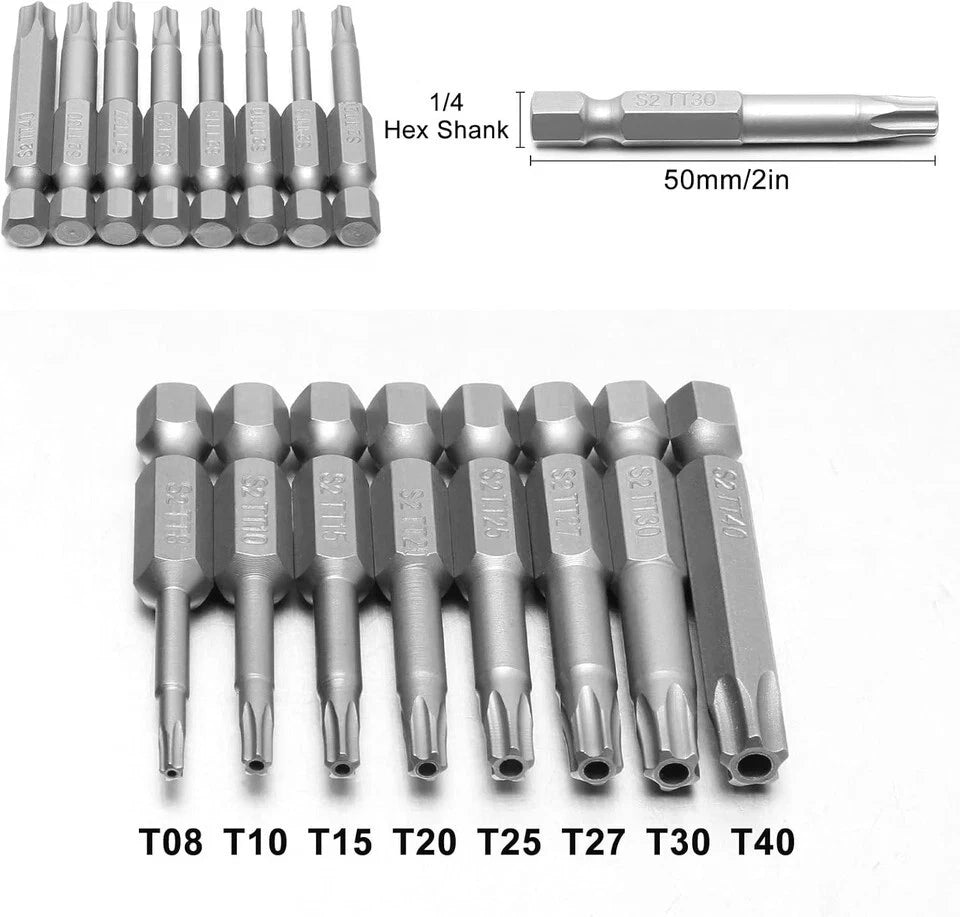 8x 5 Point Torx Screwdriver Bits Set, Magnetic Torx Security Head 1/4 Inch ~ UK