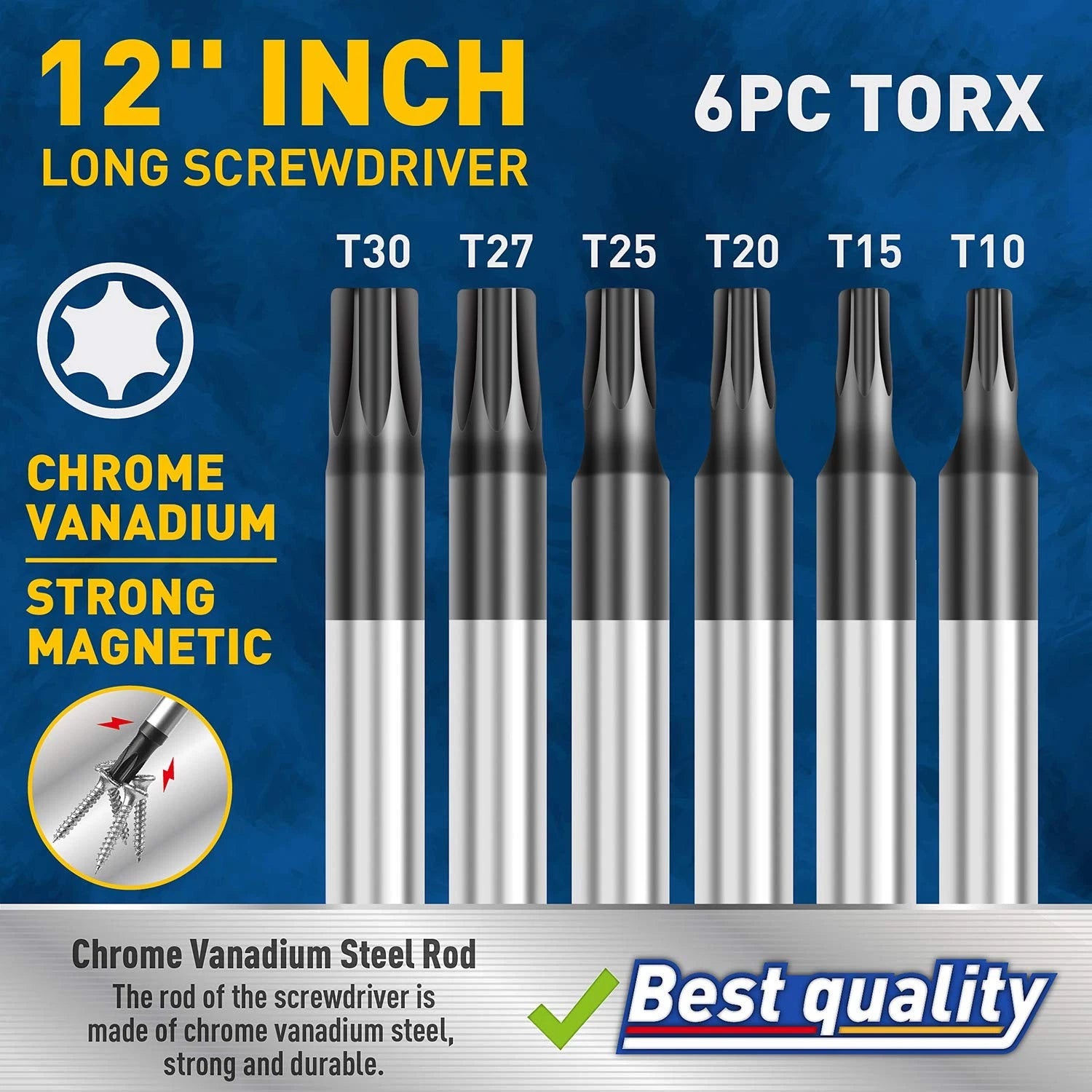 Amartisan 6-Piece Extra Long Torx Screwdrivers Set, length 12''(300mm) T10 - ...