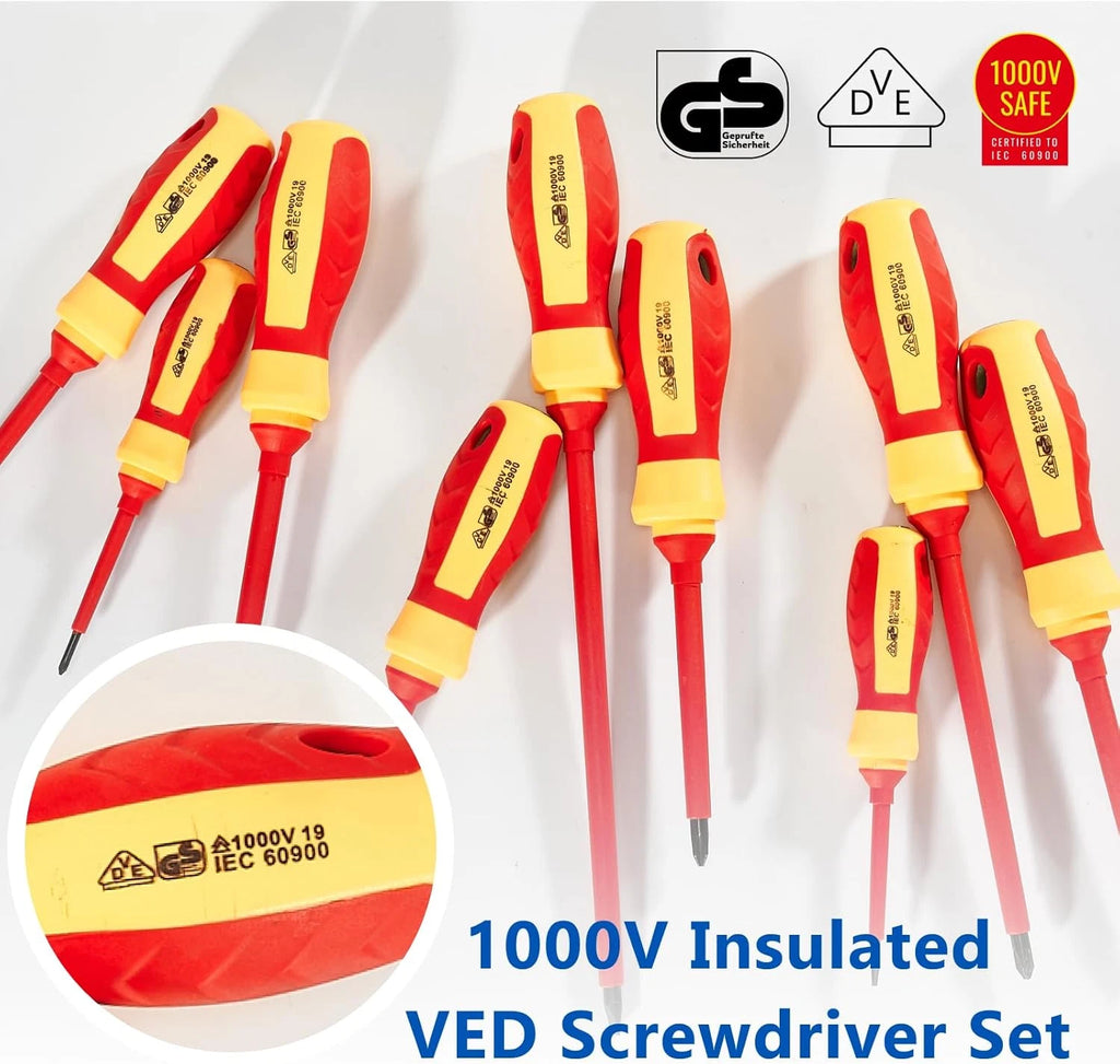 9 PCS 1000V Insulated Electrical Screwdriver Set, 4 Phillips and 5 Slotted Screw