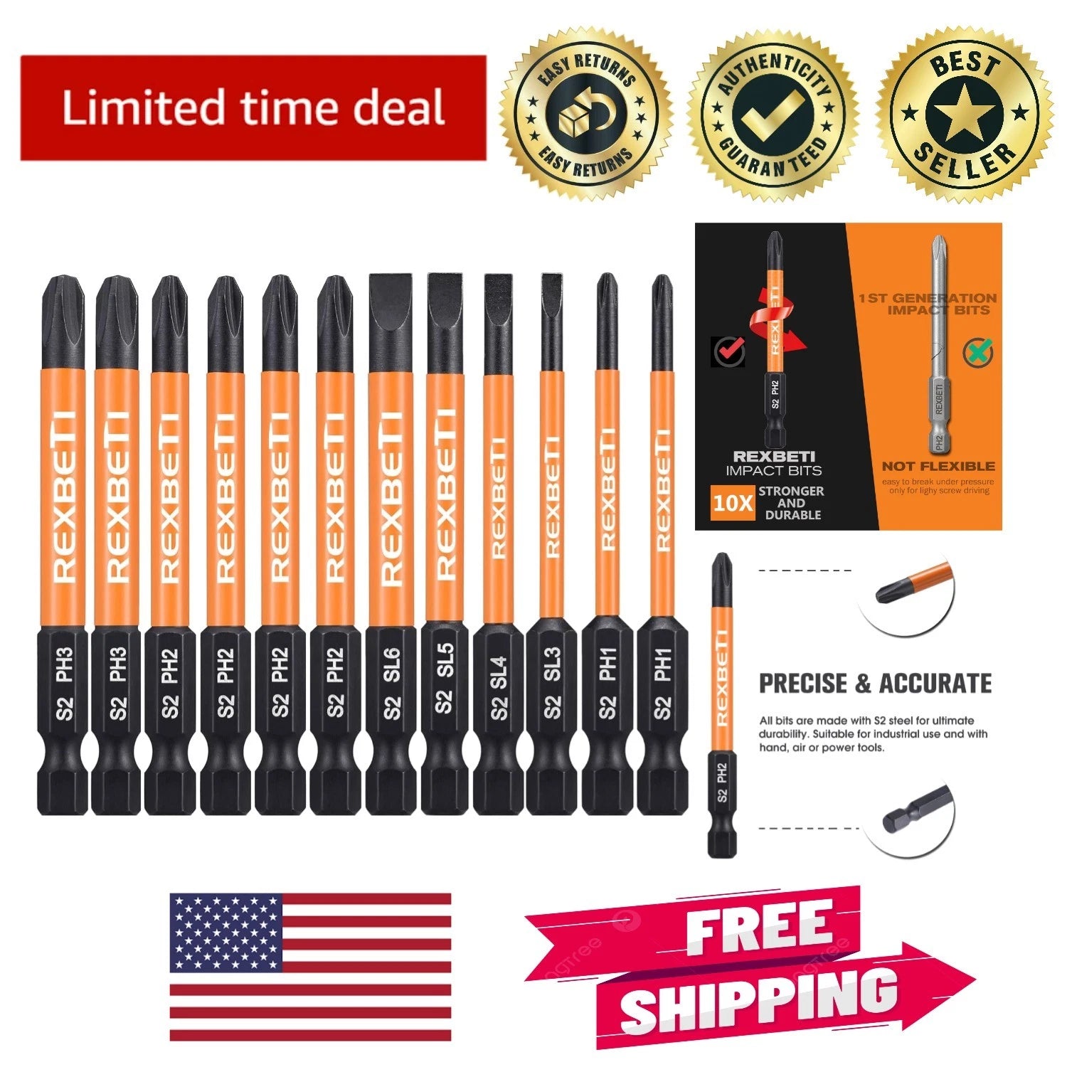 Versatile 12-Piece Slotted Phillips Screwdriver Set, S2 Steel with Magnetic Tips