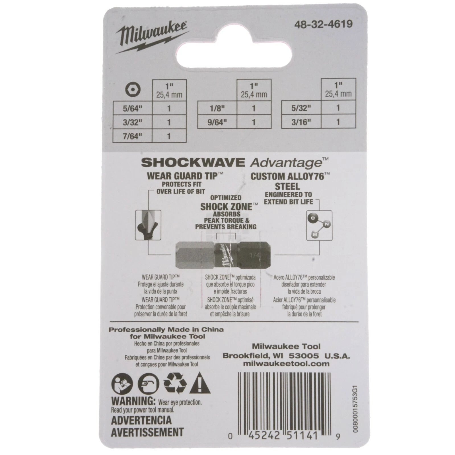Milwaukee 48-32-4619 SHOCKWAVE 7-Piece Impact Security Bit Set, 1" Length