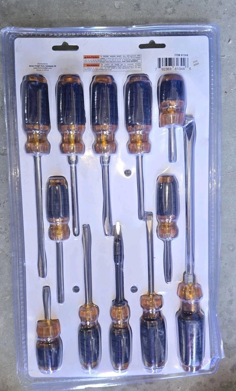 Pittsburgh 12 Piece Cushion Grip Screwdriver Set - New in Sealed Package