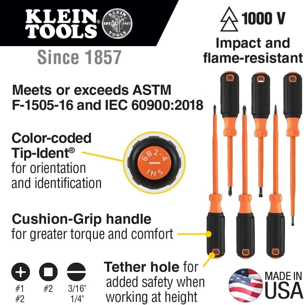 Klein Tools 85076INS Insulated Screwdriver Set, Made in USA, features 1000V Elec
