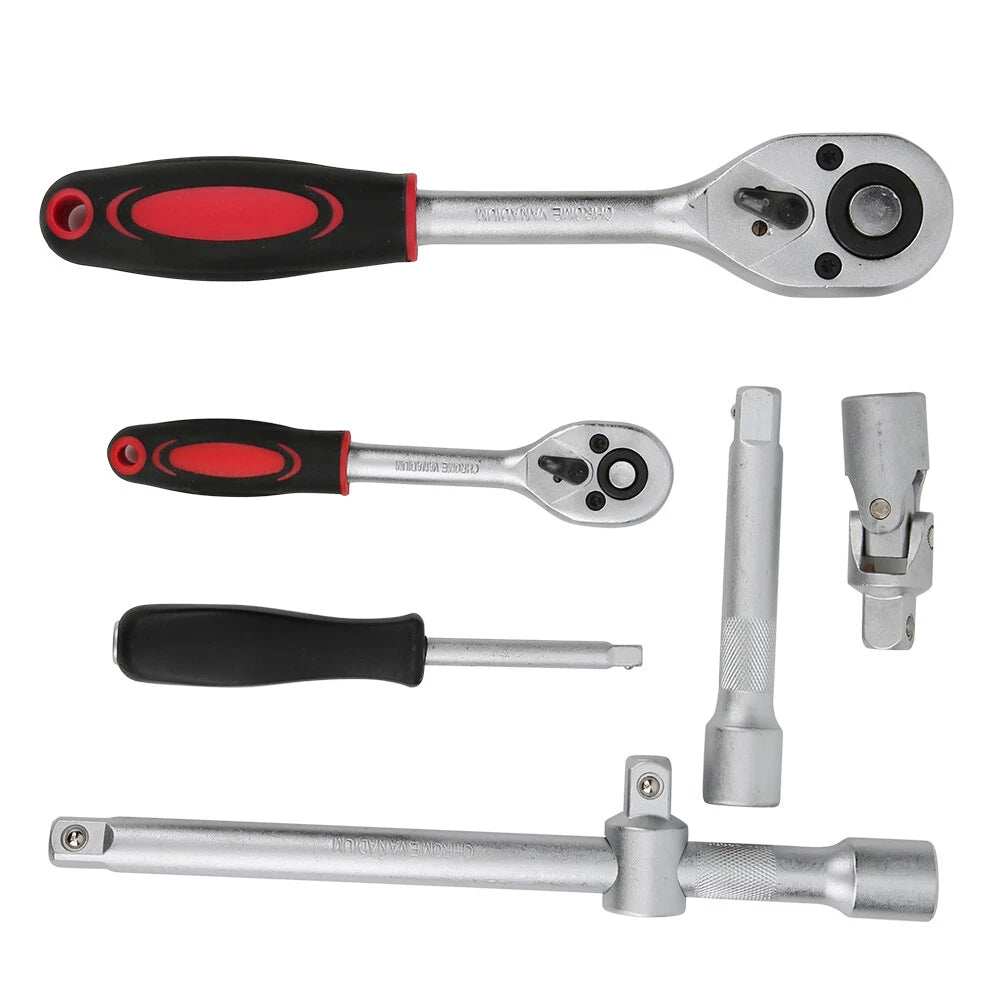 94 Pcs Wrench Socket Screwdriver Tool Set Kit Mechanics 1/2 1/4in with Case
