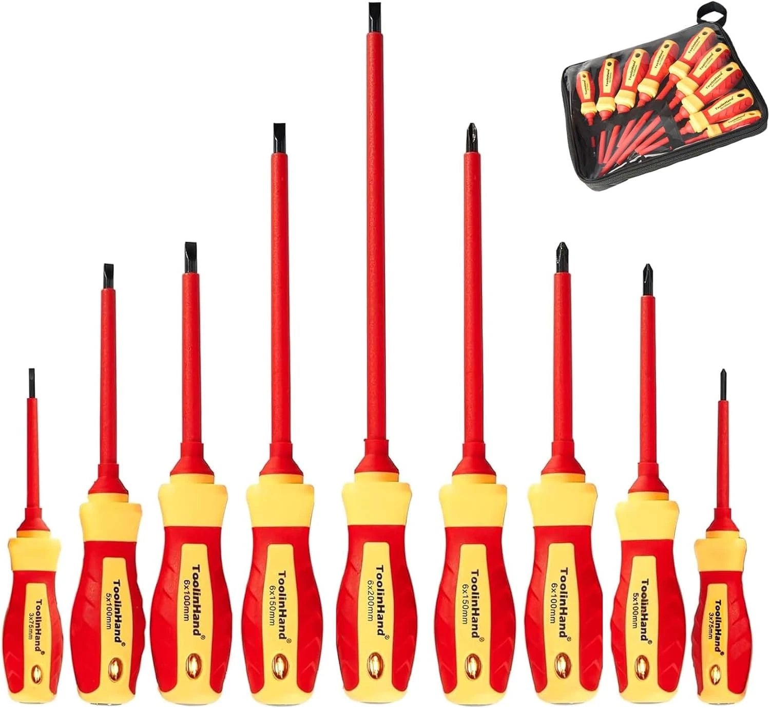 9 PCS 1000V Insulated Electrical Screwdriver Set, 4 Phillips and 5 Slotted Screw