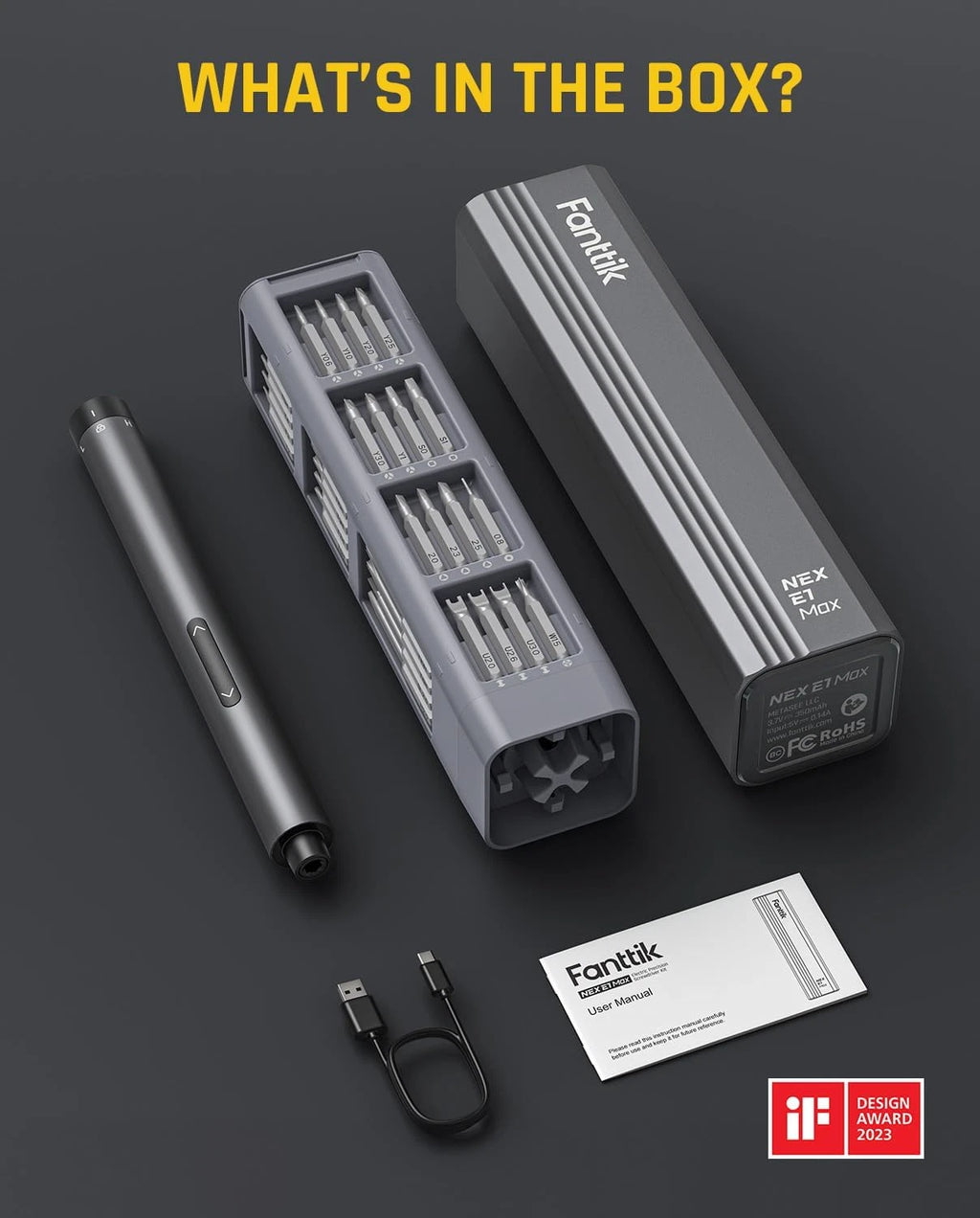E1 Max 3.7V Electric Screwdriver, Mini Precision Screwdriver Set, 50 Magnetic Bi