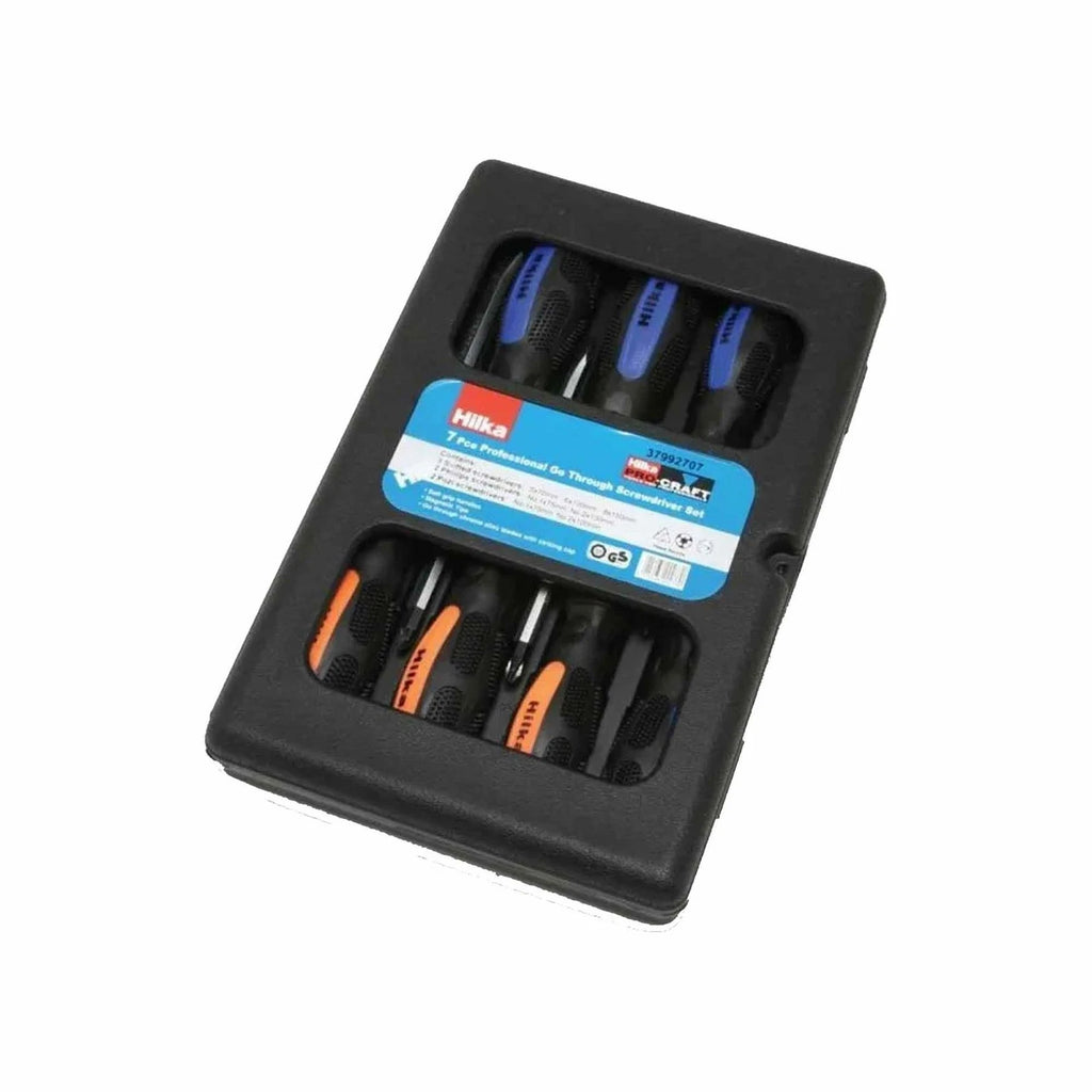 HEAVY DUTY MAGNETIC TIP GO THRU SCREWDRIVER SET CUSHION GRIP 7pc