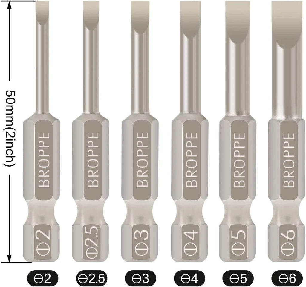 6 Pcs Slotted Screwdriver Bit Set Magnetic Flat Head Bits One Size, Silver