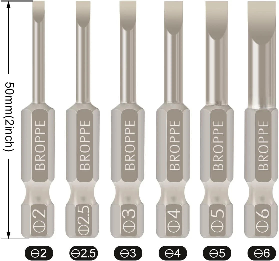 6 Pcs Slotted Screwdriver Bit Set Magnetic Flat Head Bits One Size, Silver
