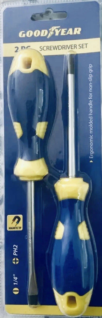 Goodyear screwdriver set Ergonomic Magnetic Tip Durable Phillips Slotted 2 Pack