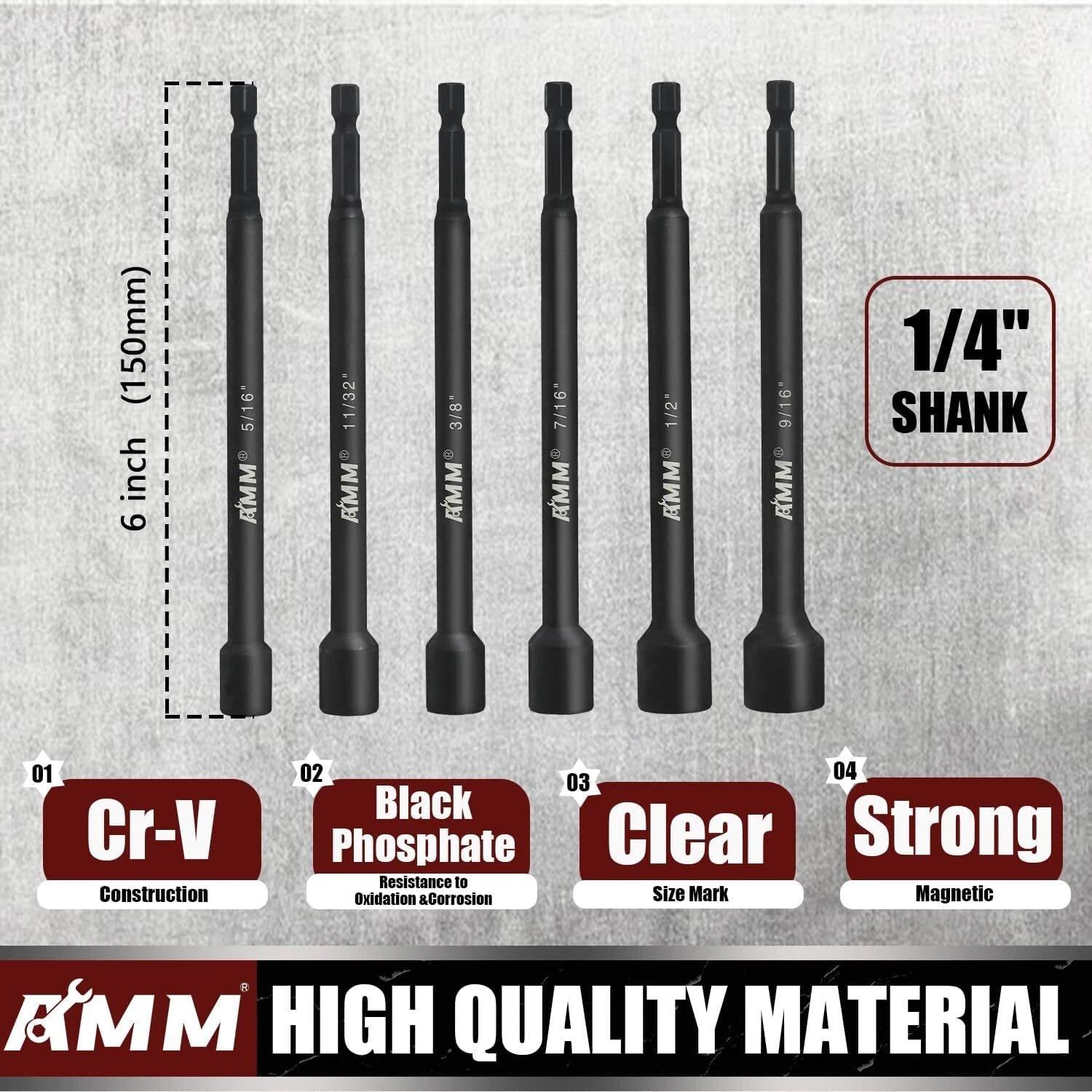 8PCS SAE Magnetic Nut Driver Set for impact drill, Long Nut Drivers 6 INCH (1