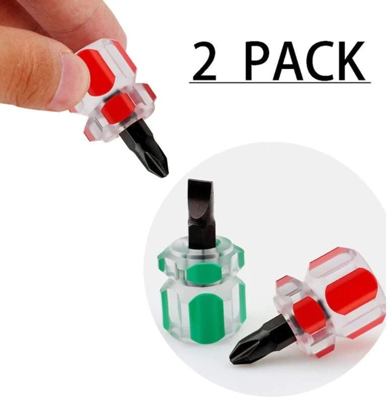 Mini Ultra Short Stubby Screwdriver 2 Pcs 1 Phillips, 1 Flat Head DIY Repairs