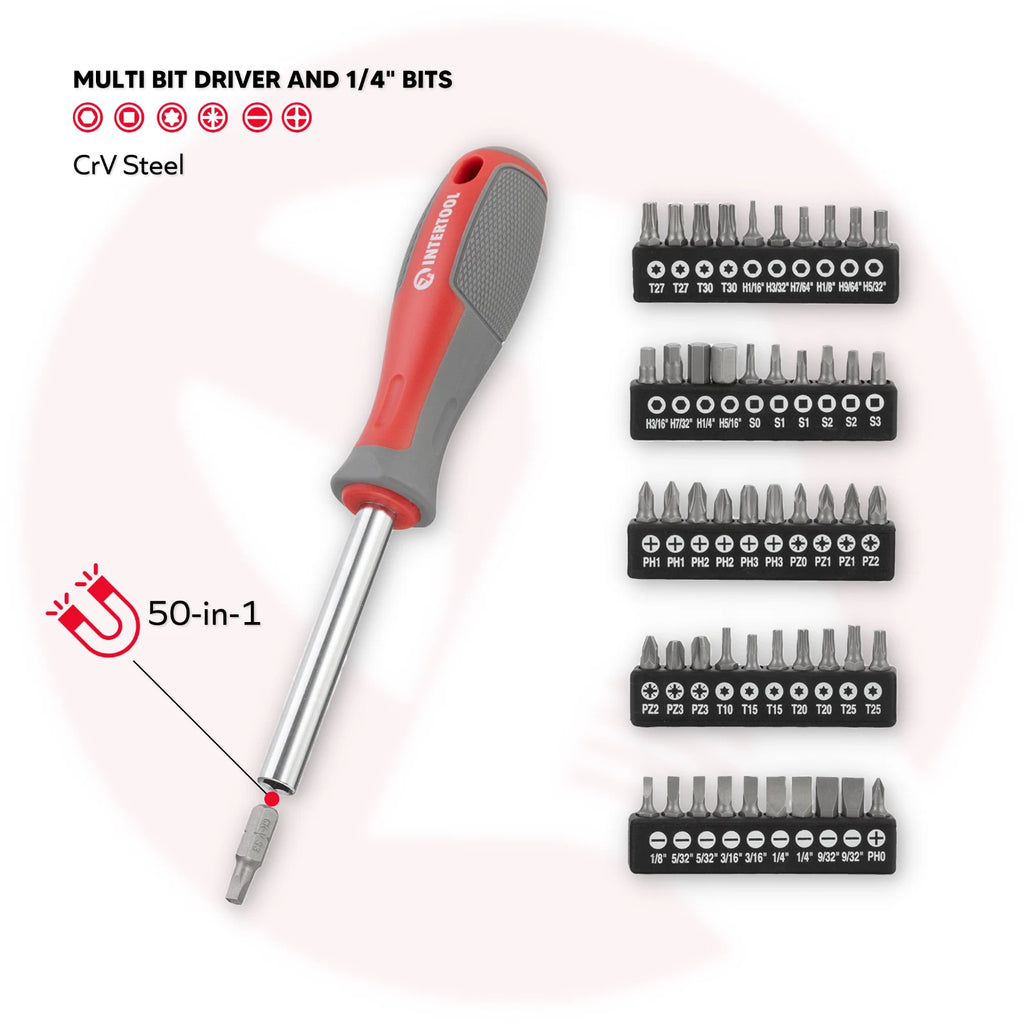 INTERTOOL 70-Piece Magnetic Screwdriver Set with Multi Bits VT08-3370