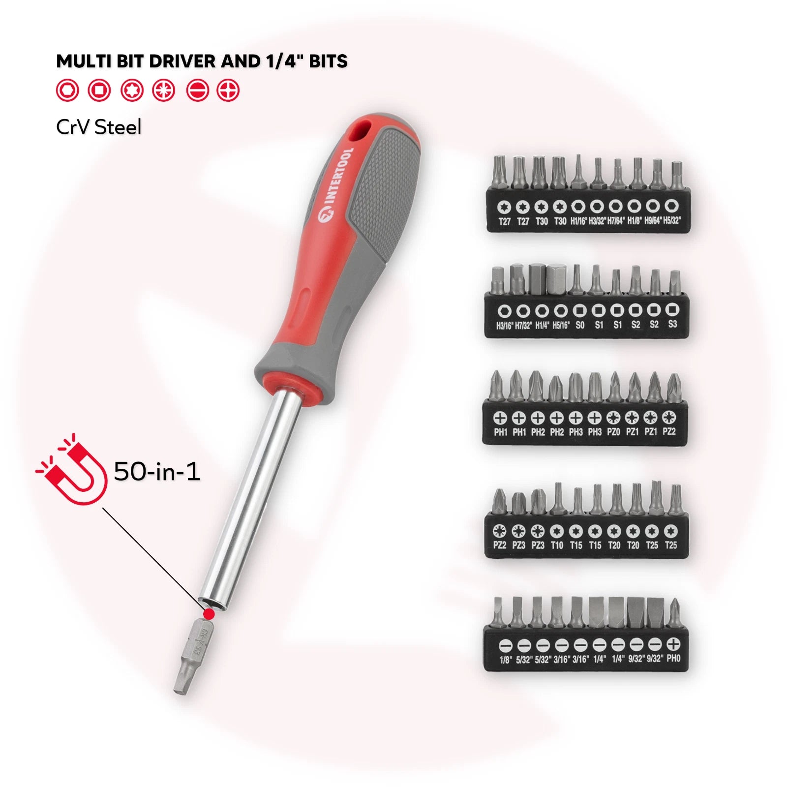 INTERTOOL 70-Piece Magnetic Screwdriver Set with Multi Bits VT08-3370