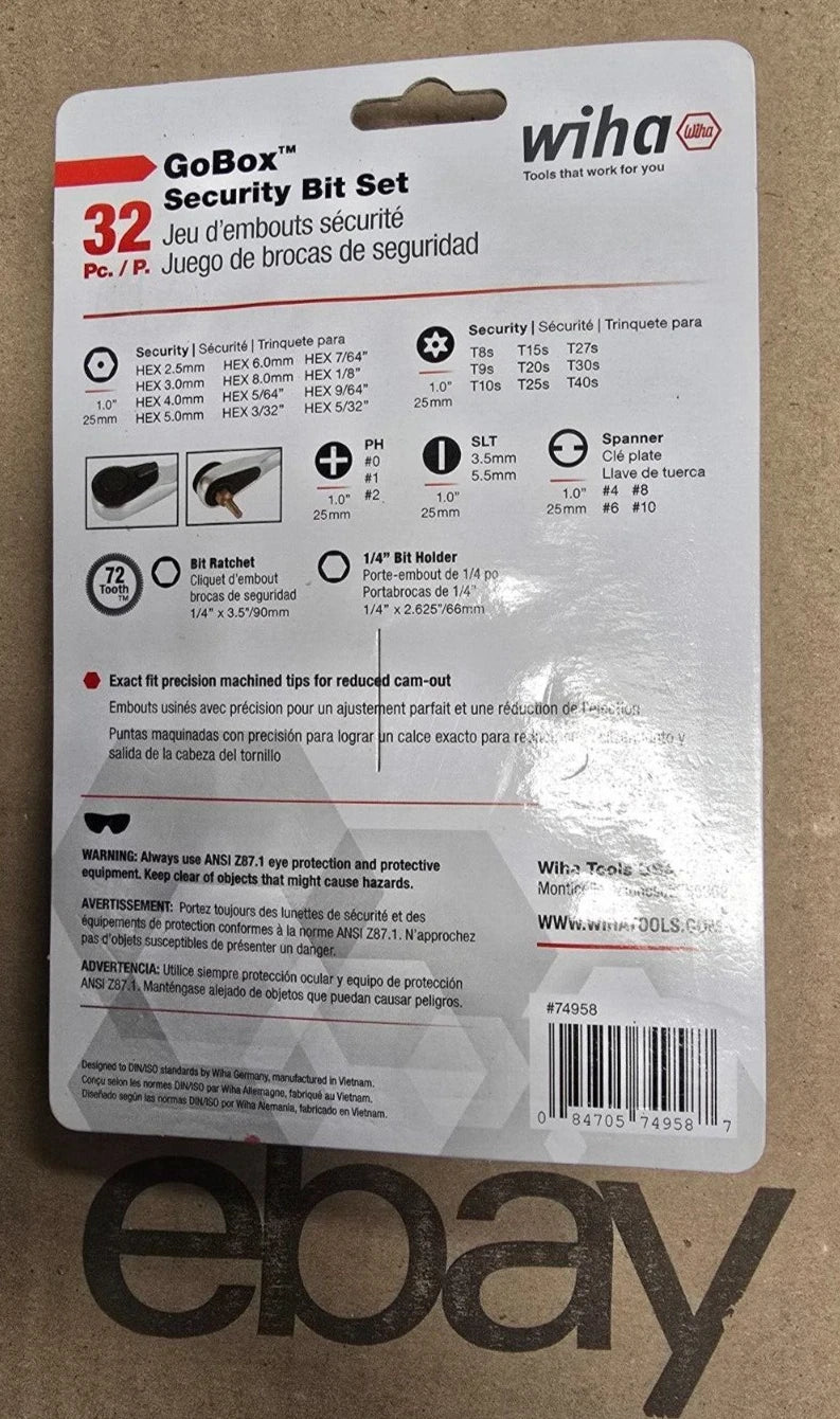 Wiha 74958 32 Piece GoBox Security Bit Set with Mini Ratchet  SAME DAY SHIPPING!