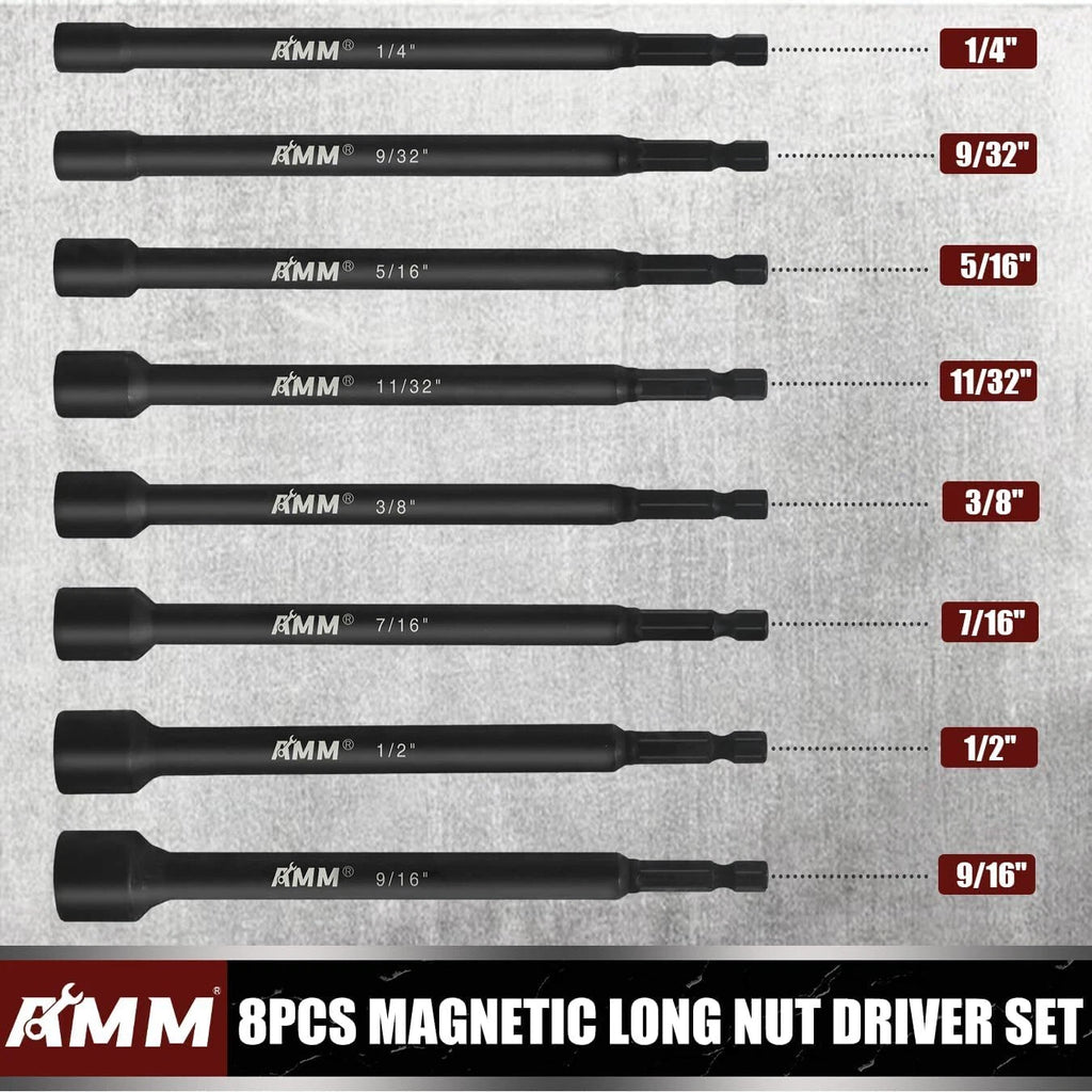 8PCS SAE Magnetic Nut Driver Set for impact drill, Long Nut Drivers 6 INCH (1