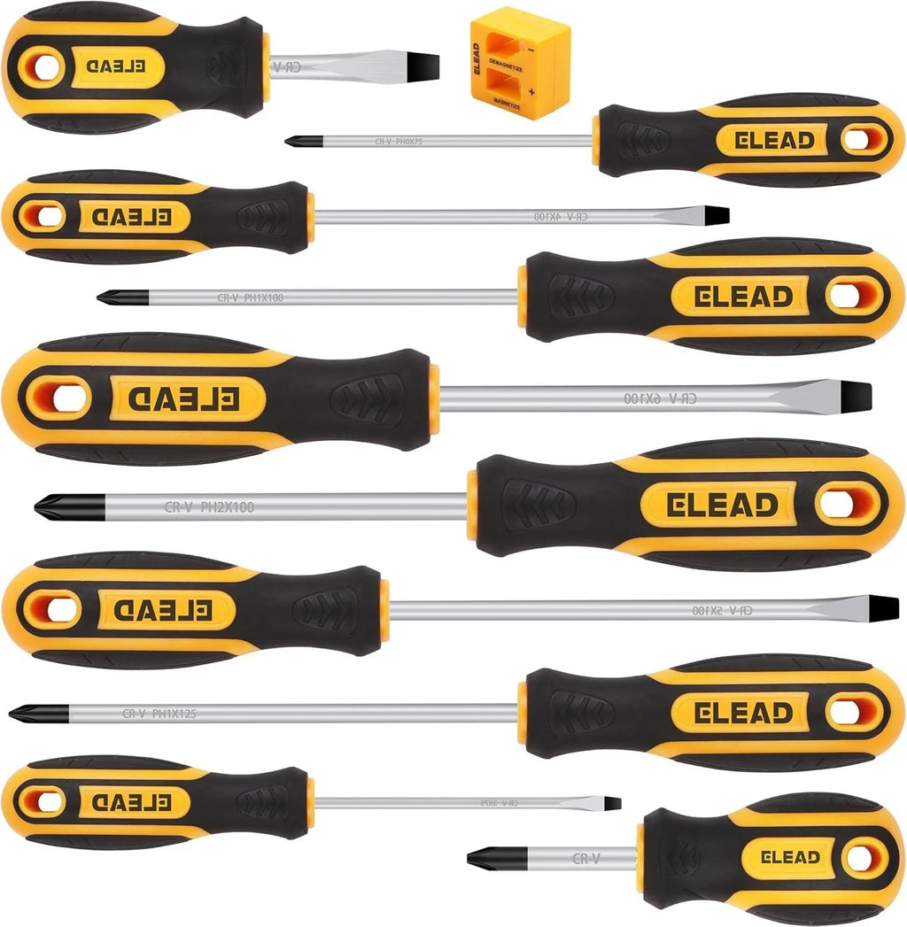 11-Pieces Magnetic Screwdriver Set 5 Phillips 5 Flat Head Tips Magnetizer Tool