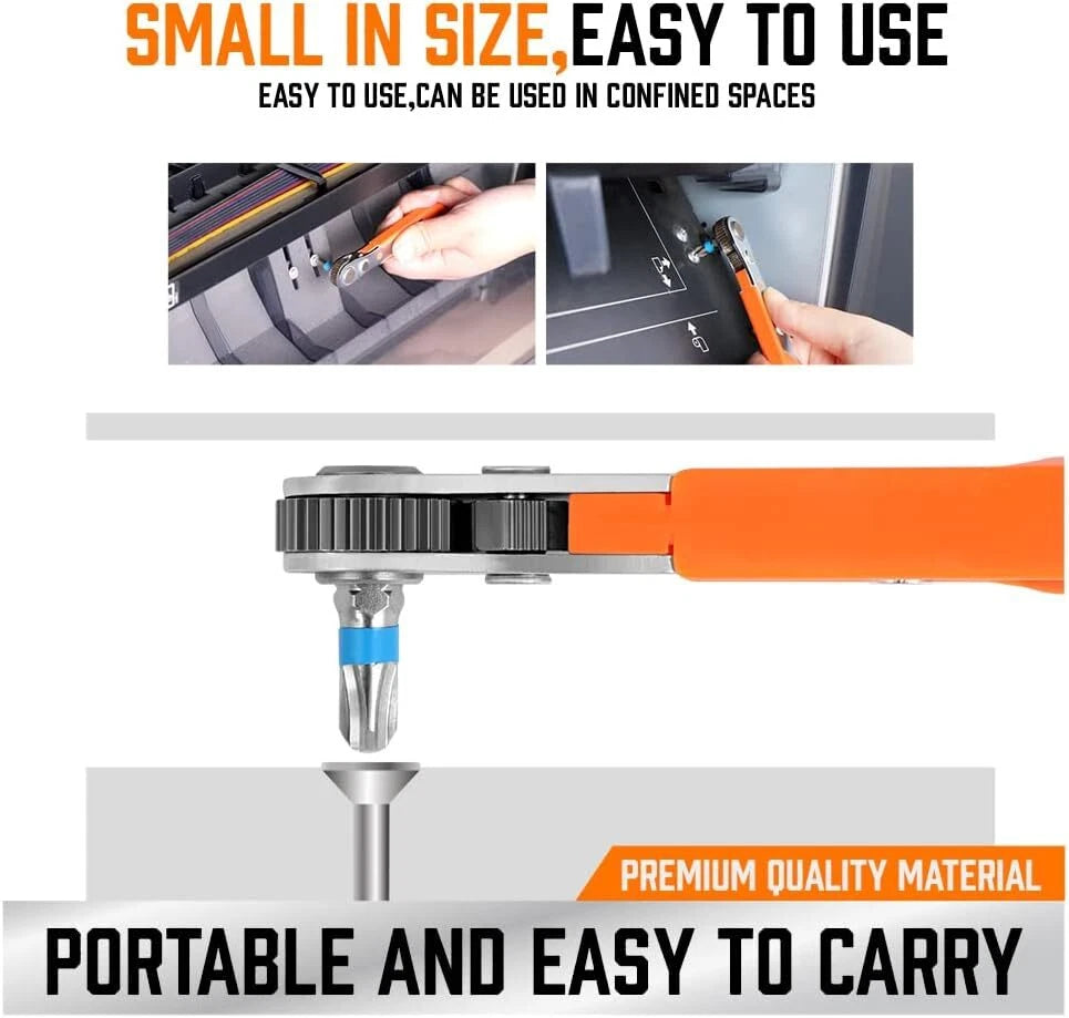Ratcheting Right Angle Screwdriver Hex Drive 90 Degree Offset + 10PCS Bits Set