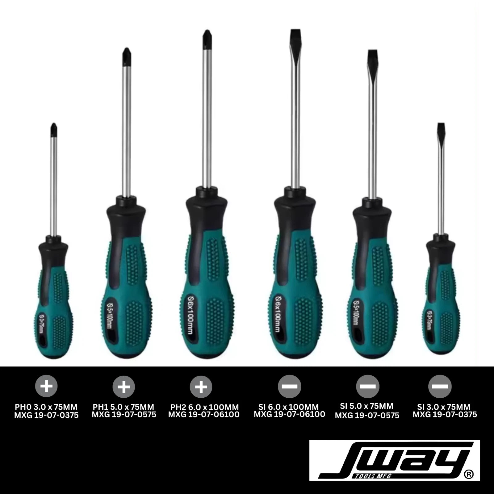 SWAY TOOLS MFG 6-Piece Magnetic Screwdriver Phillips & Slotted Max Grip