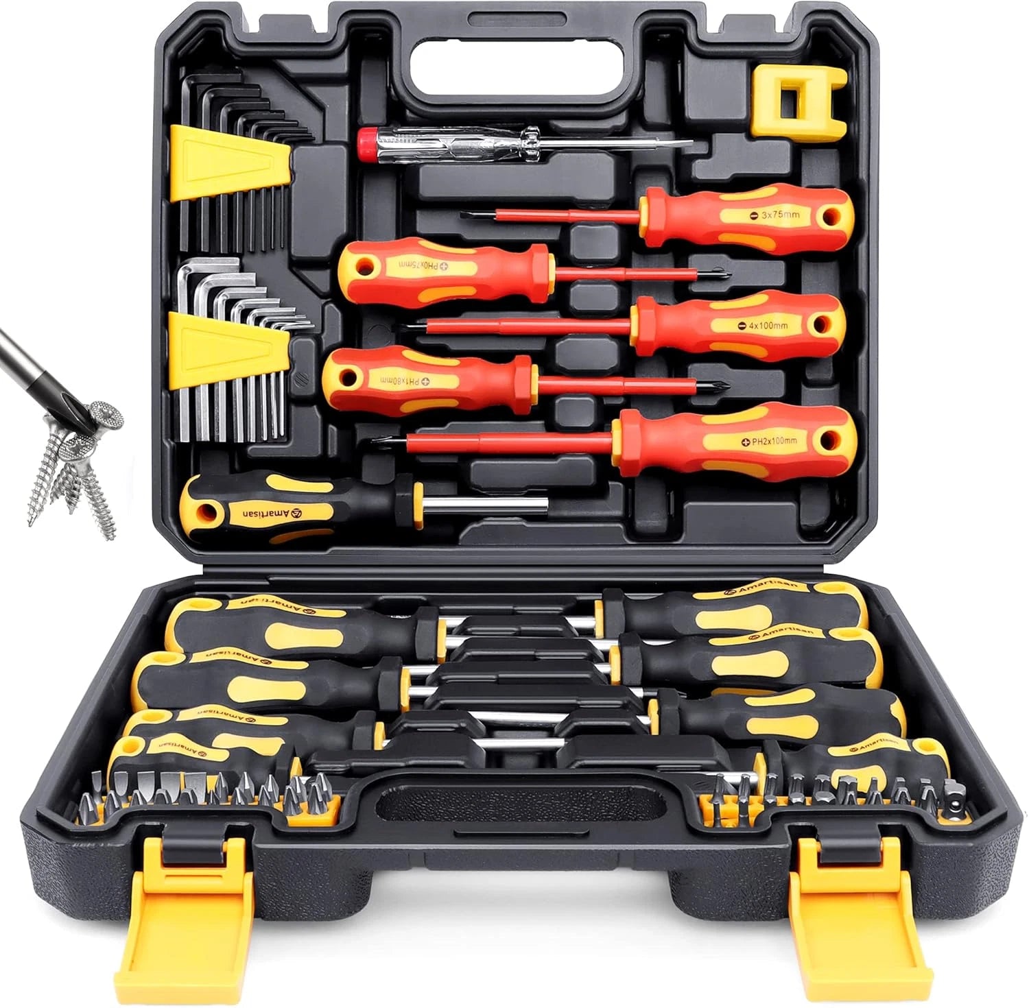 10Pcs Magnetic Screwdrivers Set,5 Phillips and 5 Slotted Tips Professional Cushi