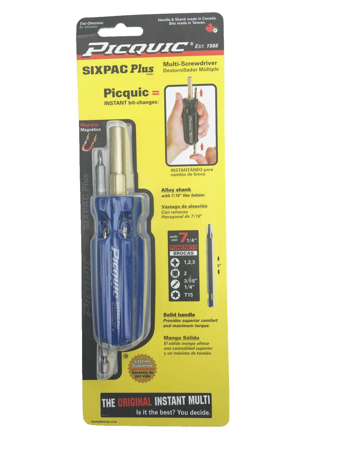 PICQUIC SIXPAC Plus Screwdriver Multi Bit with 7 Hex Bits - "Reflex Blue"