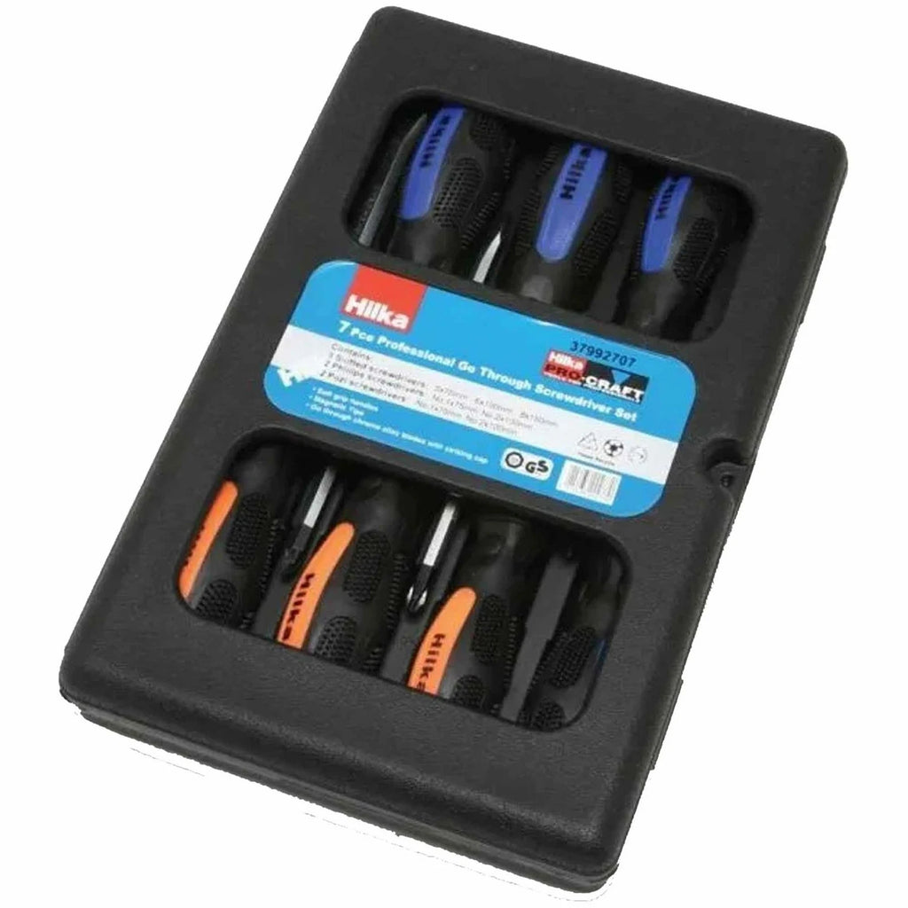 HEAVY DUTY MAGNETIC TIP GO THRU SCREWDRIVER SET CUSHION GRIP 7pc