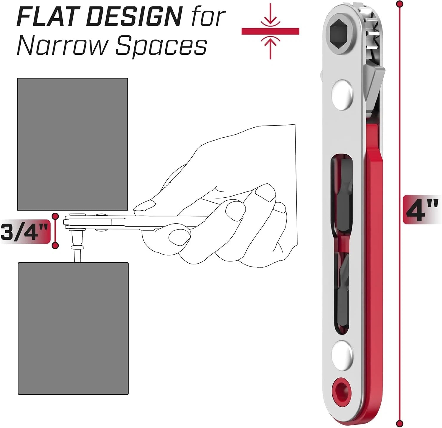 Bates Mini Ratchet Wrench, 1/4" Magnetic 90 Degree Screwdriver, Low Profile Righ