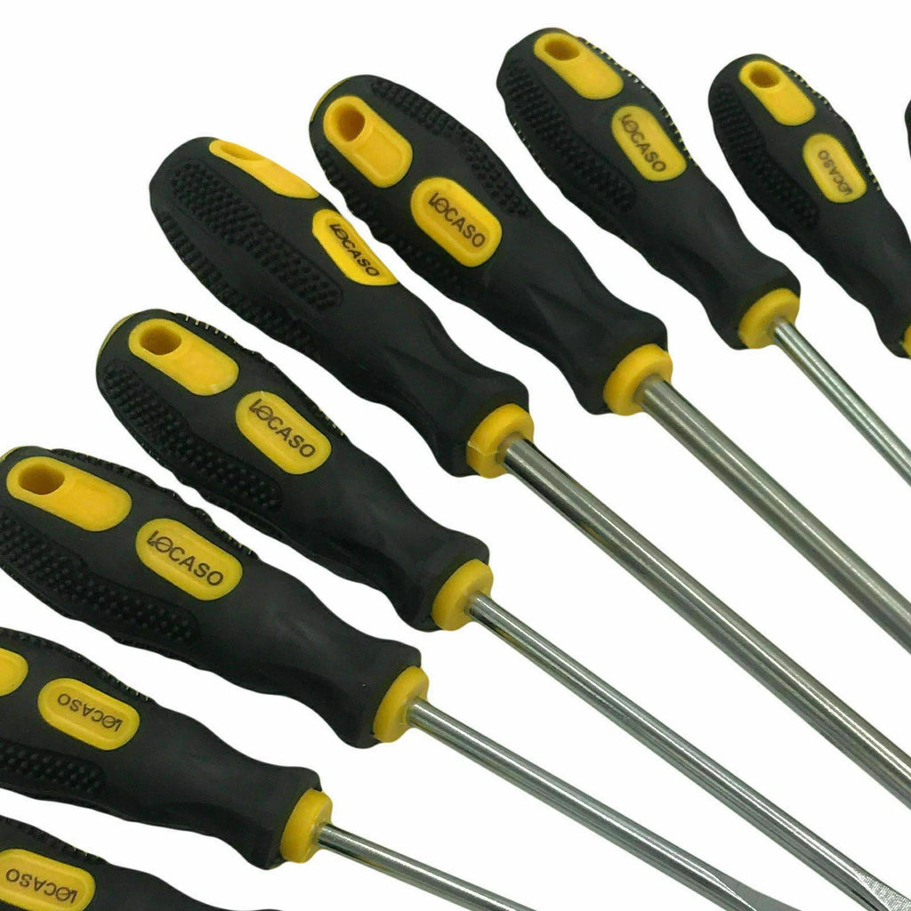 9pc Precision Magnetic Screwdriver Soft Grip Handle Philips Slotted Bit Tool Set
