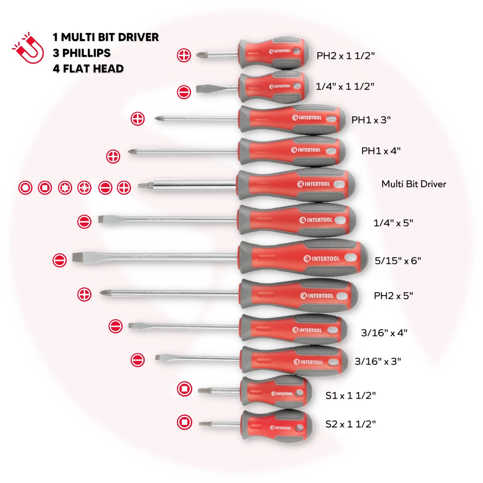 INTERTOOL 70-Piece Magnetic Screwdriver Set with Multi Bits VT08-3370