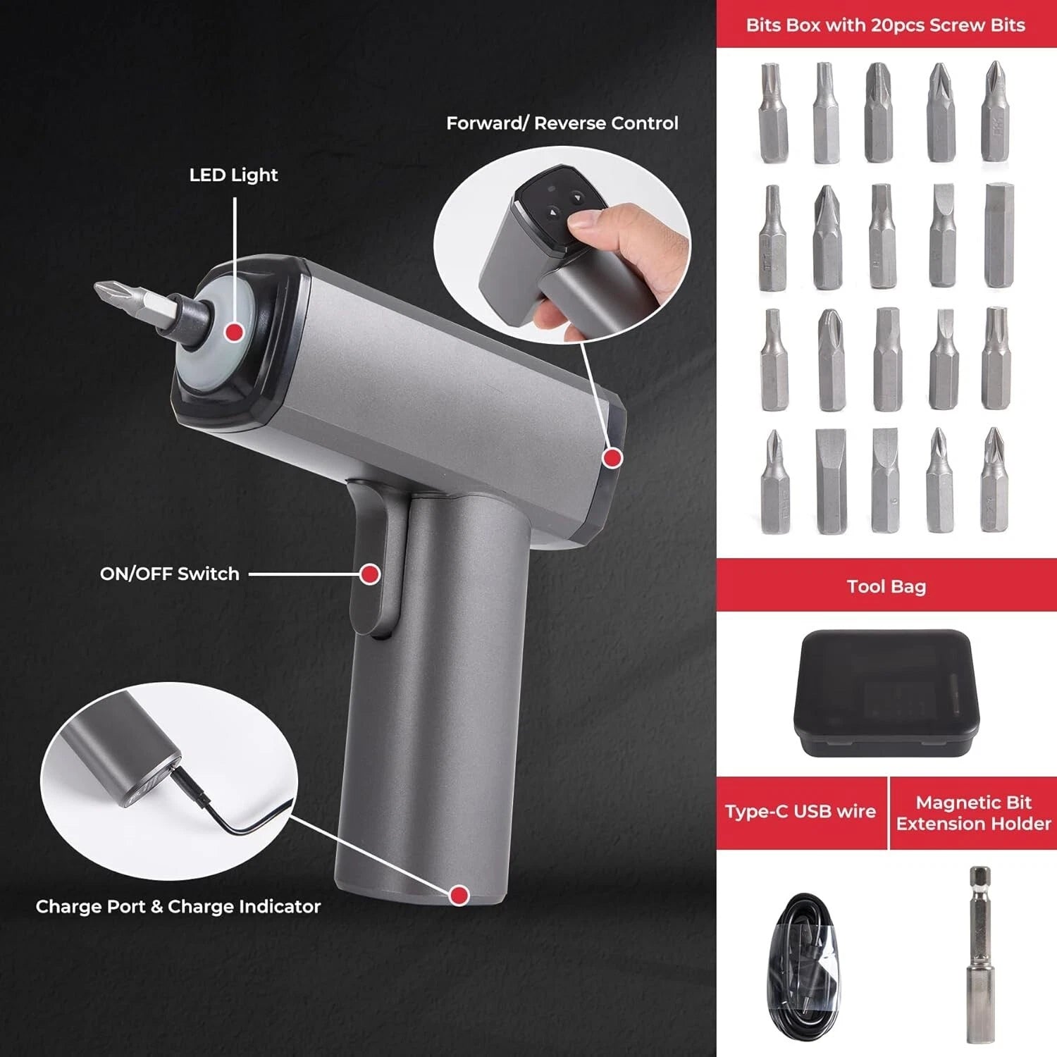 Cordless Torque Screwdriver Wrench Set Electric Screwdriver 1500mAh Battery