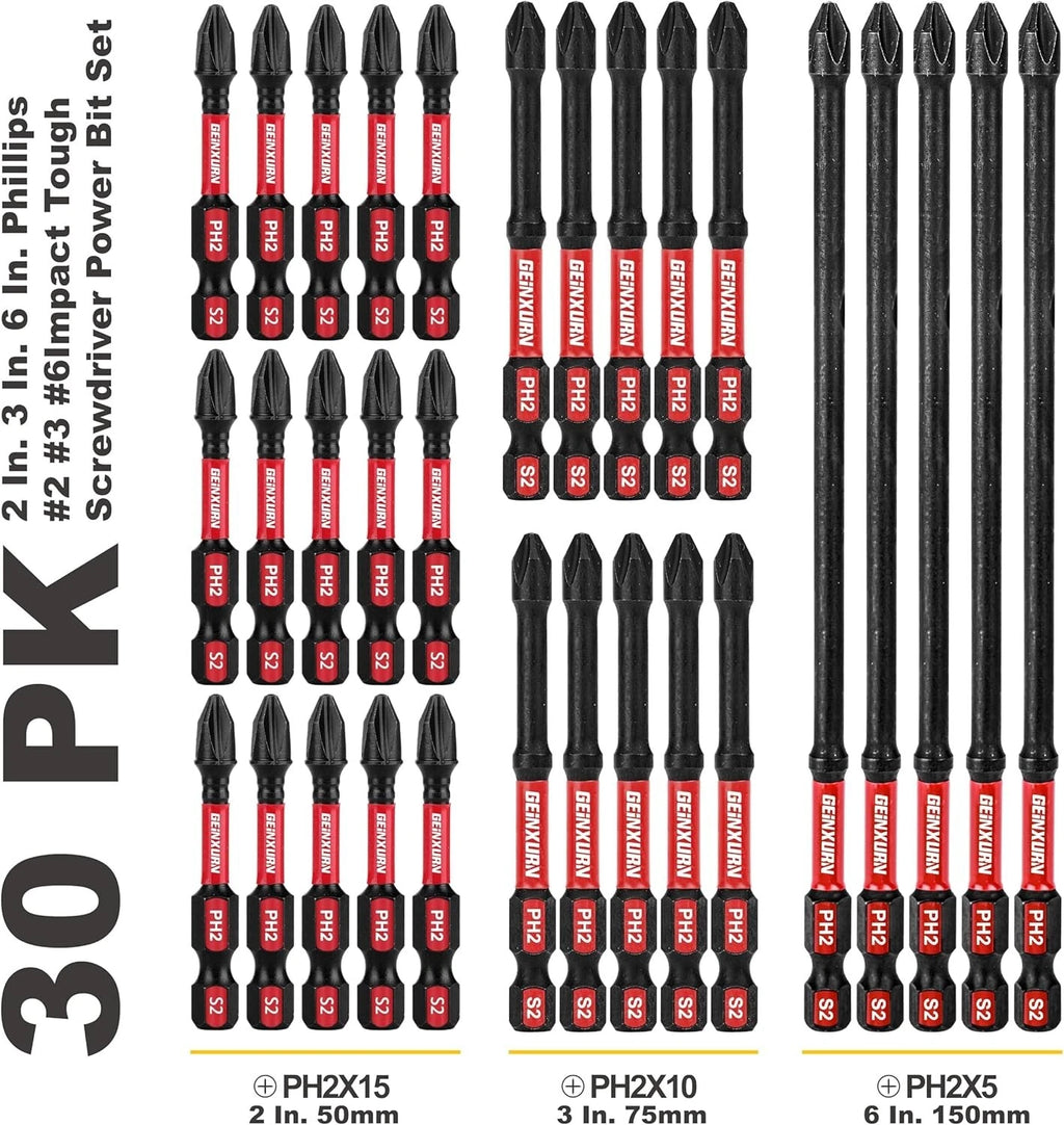 30-Piece Long Extension PH2 Screwdriver Bits Set: Tough D2 Steel & Magnetic