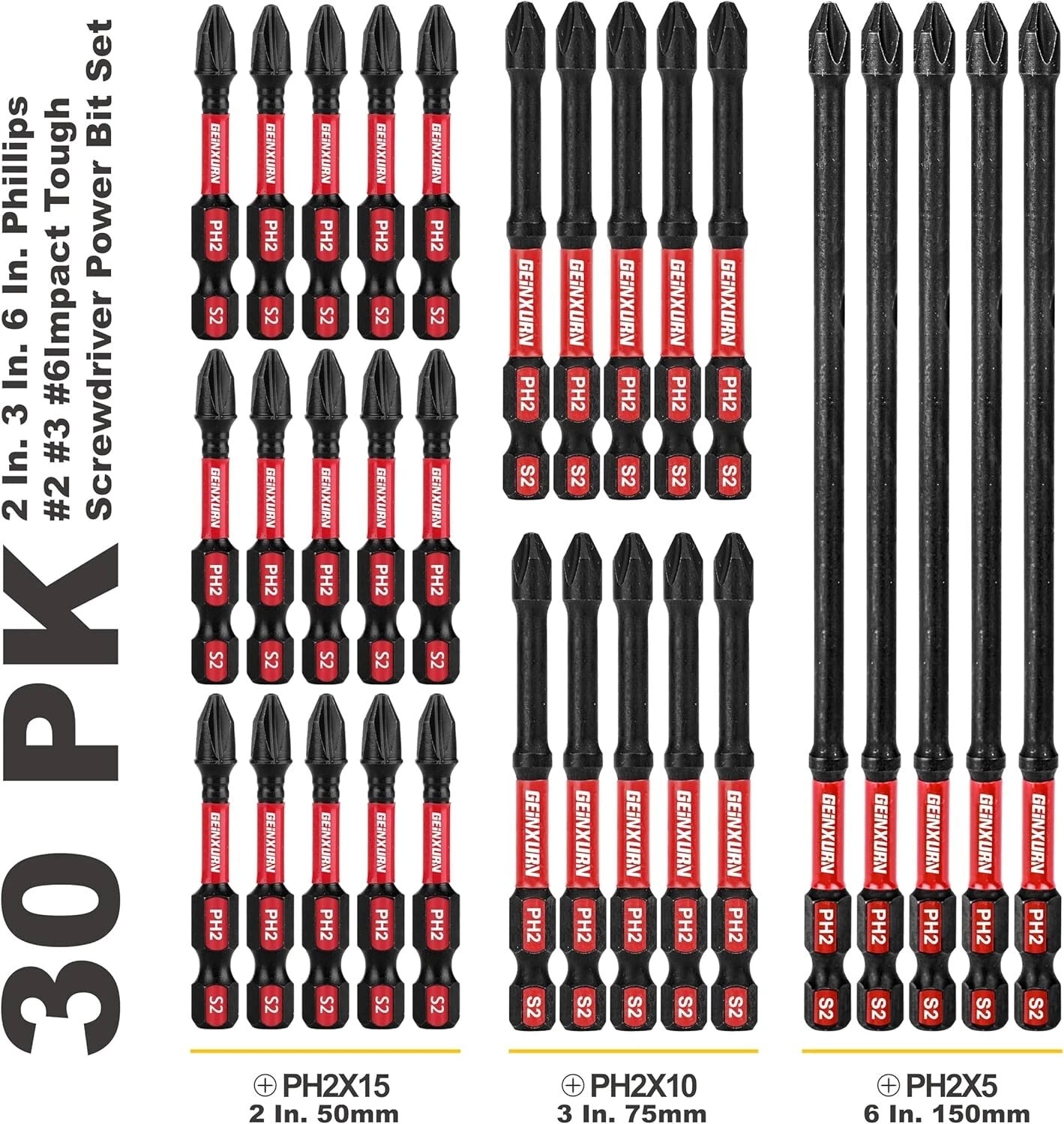 30-Piece Long Extension PH2 Screwdriver Bits Set: Tough D2 Steel & Magnetic
