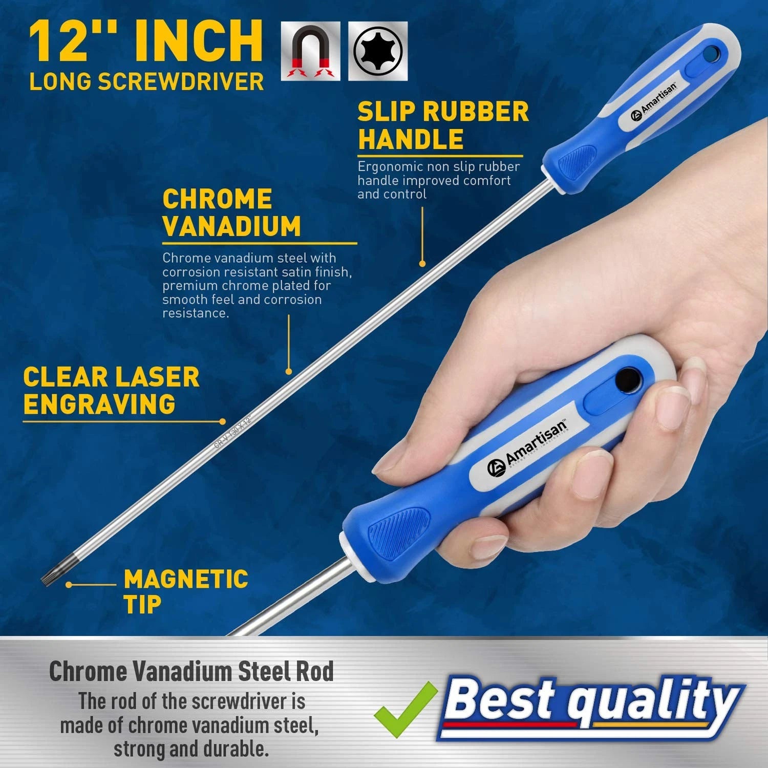 Amartisan 6-Piece Extra Long Torx Screwdrivers Set, length 12''(300mm) T10 - ...