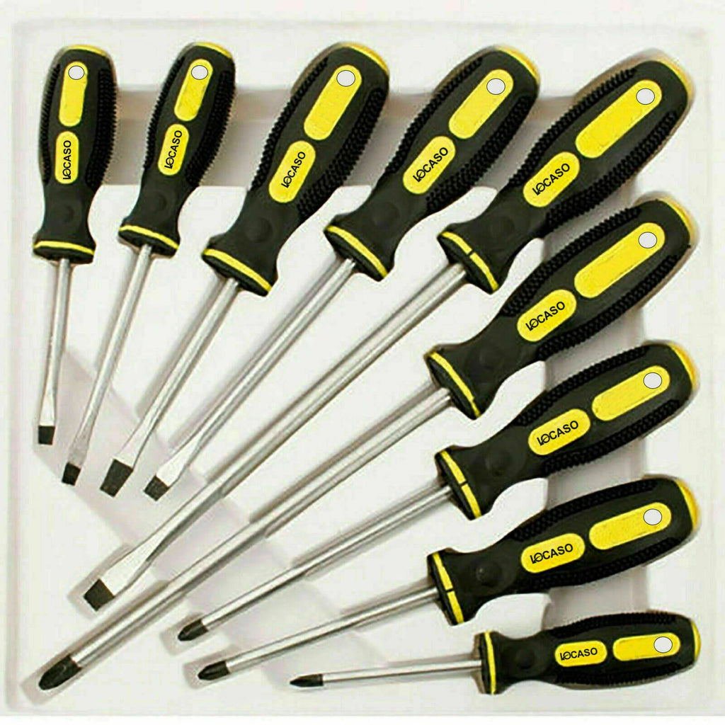 9pc Precision Magnetic Screwdriver Soft Grip Handle Philips Slotted Bit Tool Set