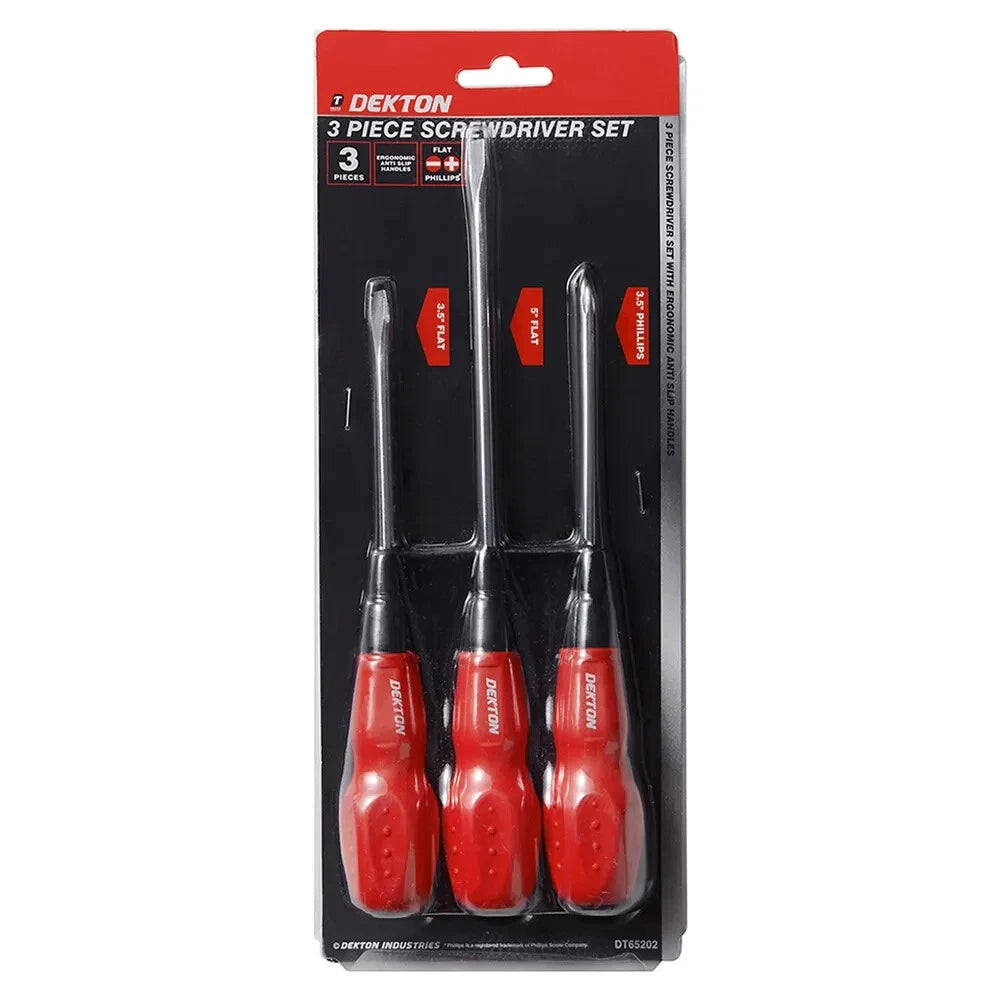 Dekton 3 Piece Screwdriver Set 3.5" Flat 5" Flat 3.5" Phillips DT65202
